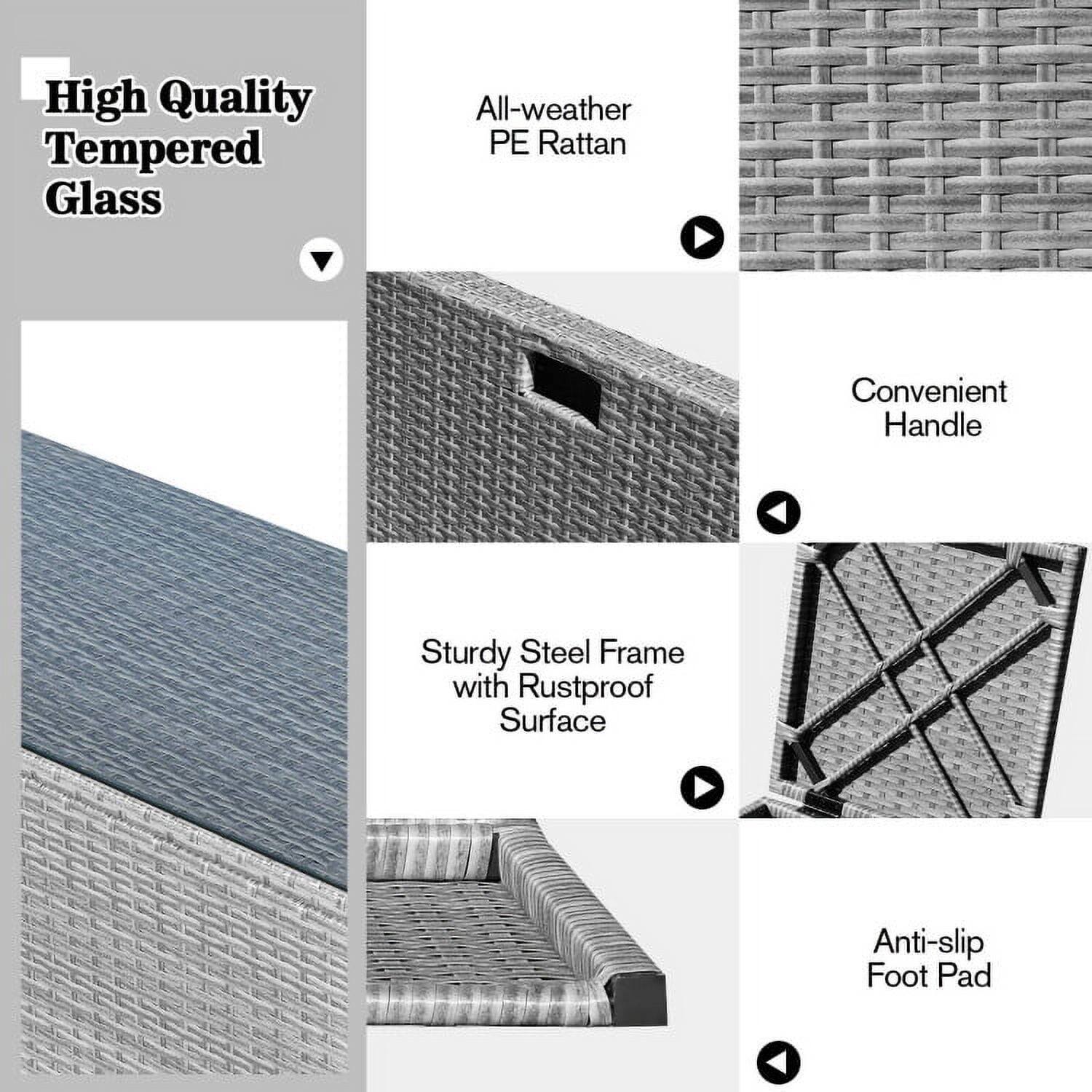 High Quality Tempered Glass  
All-weather PE Rattan  
Convenient Handle  
Sturdy Steel Frame with Rustproof Surface  
Anti-slip Foot Pad