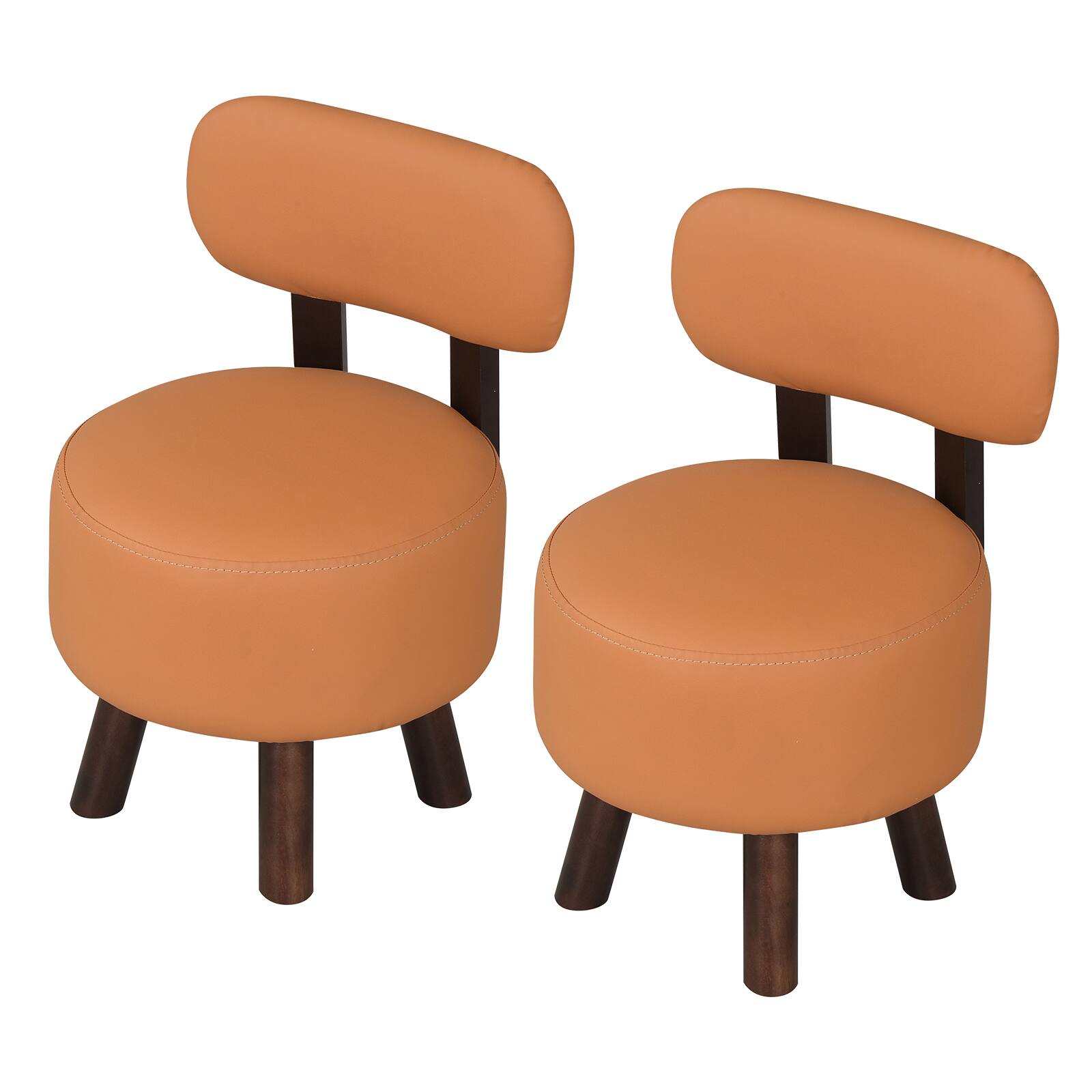 Costway - Small Footrest Stools Set of 2 with Backrest & Rubber Wood Legs for Bedroom - Orange