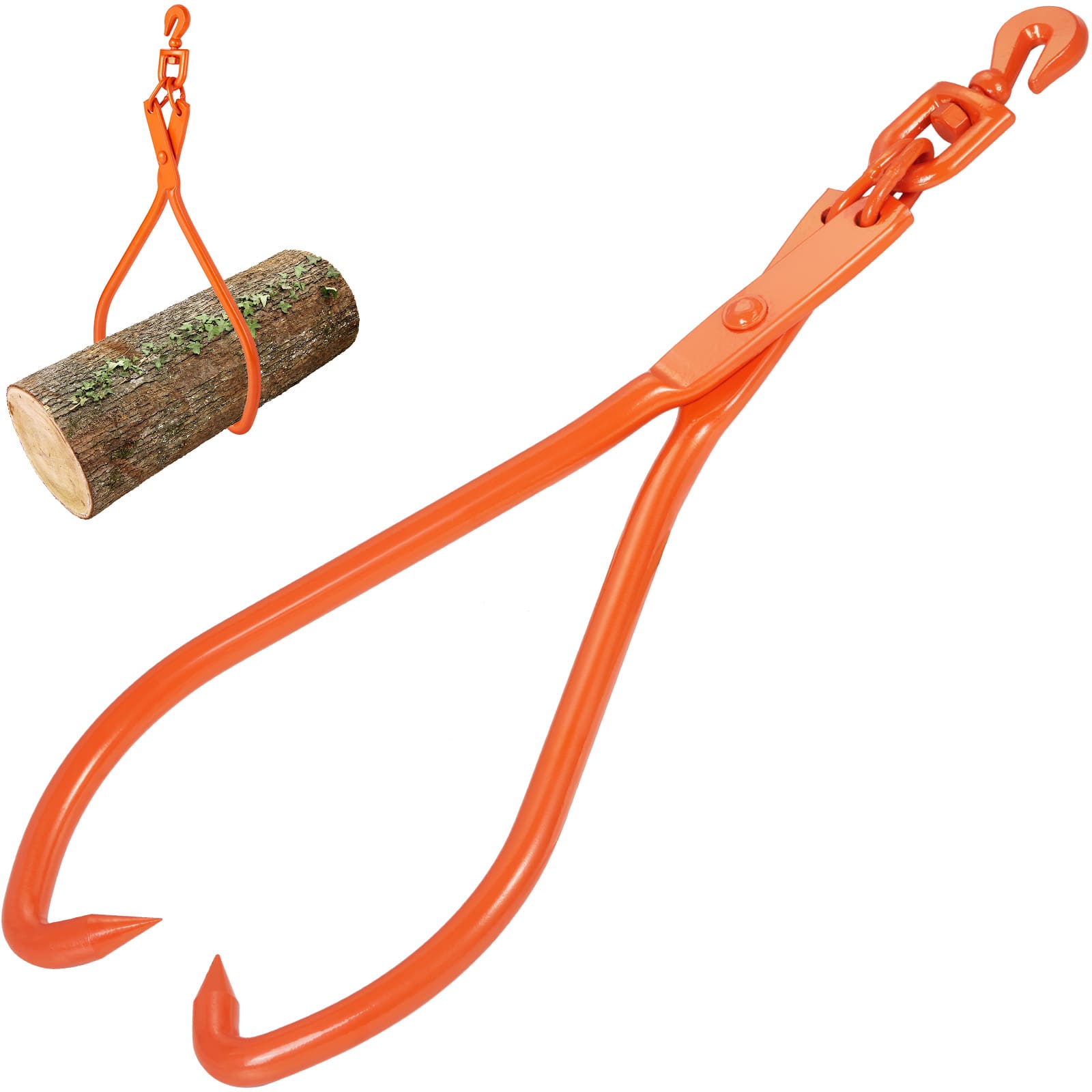 VEVOR - Log Skidding Tongs, 32 inch 2 Claw Log Lifting Tongs, Heavy Duty Rotating Steel Lumber Skidding Tongs - Orange