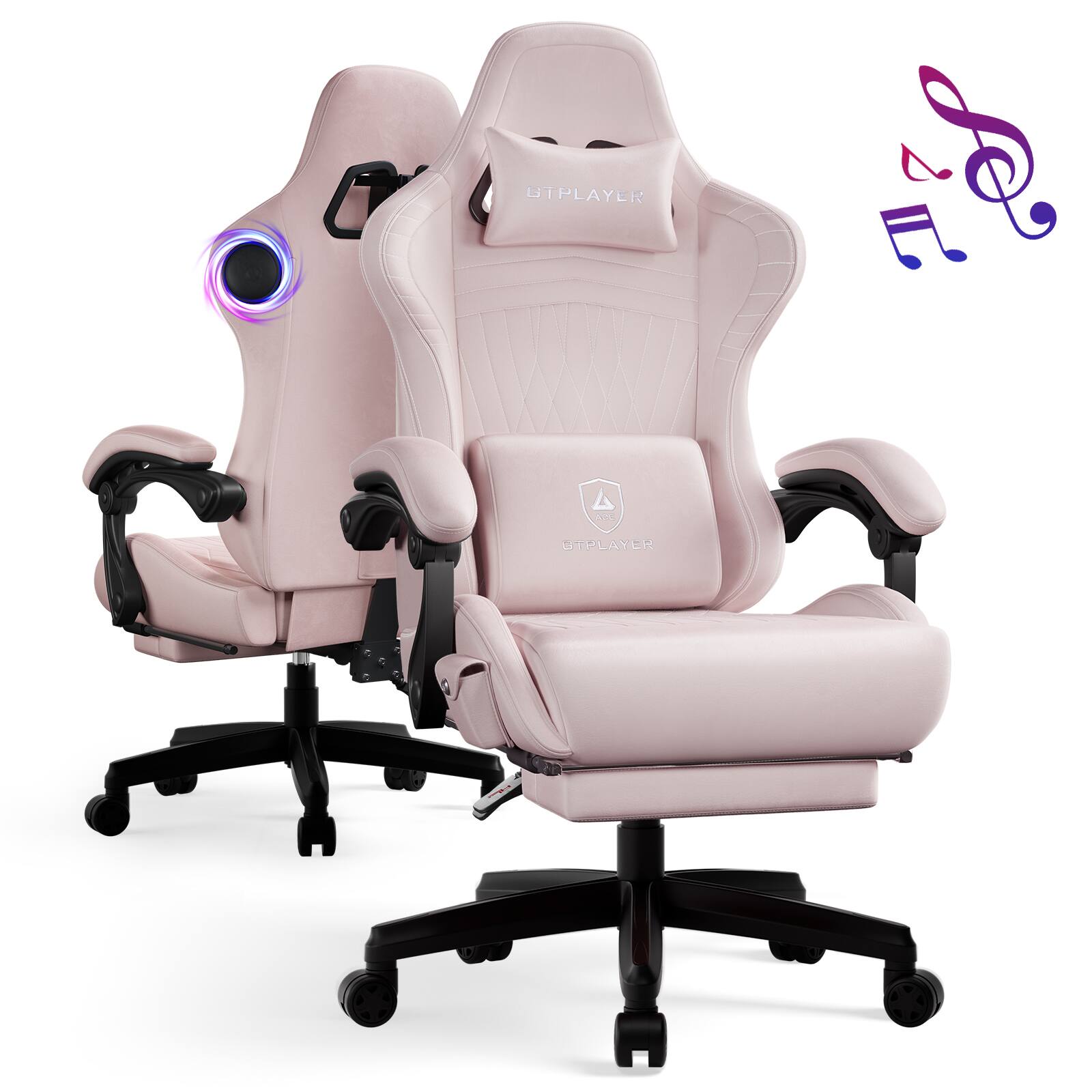 GTPlayer - PC Gaming Chair with Speakers Velvet Video Computer Chair - Pink