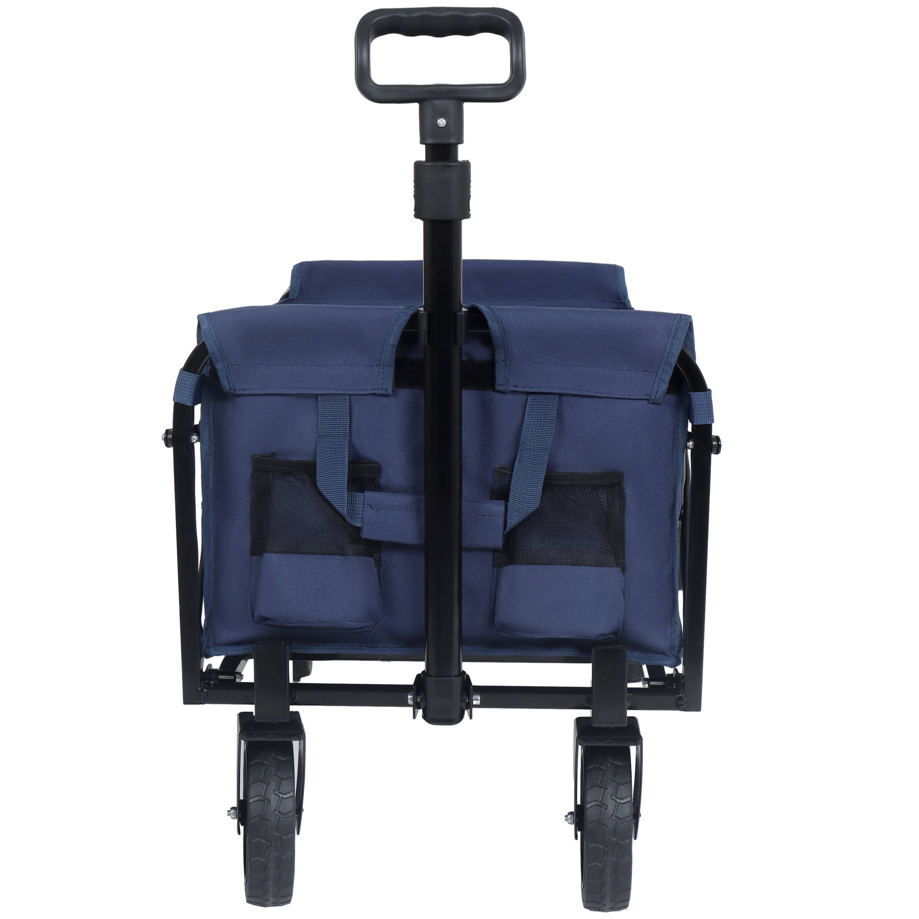 Left. APRILSOUL - Expandable Dual-Layer Utility Wagon with 100% Extra Space - Grocery Cart for Camping Shopping Supports 225lbs Dark Blue - Dark Blue.