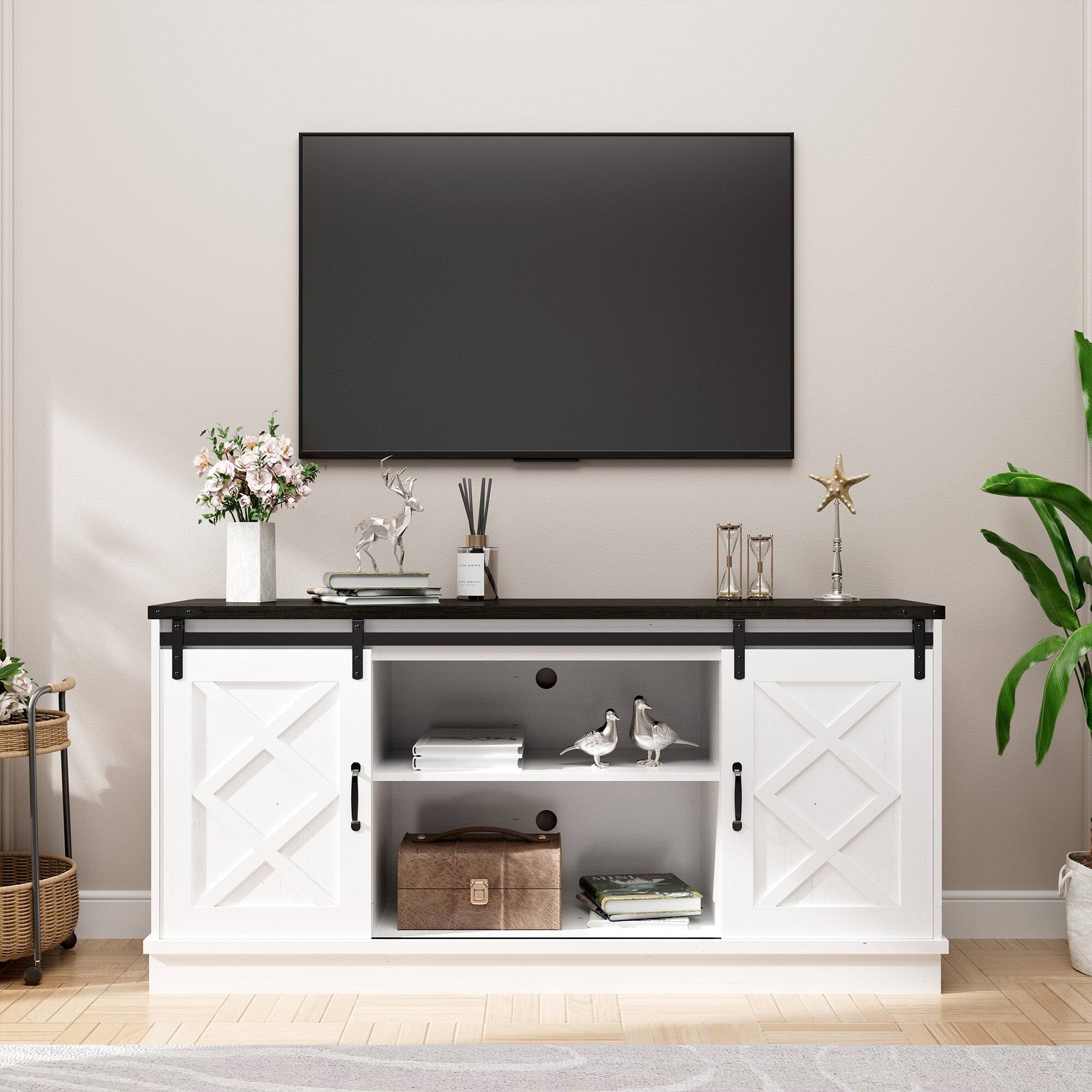 Alt View 2. Boyel Living - White 28.35 in. H TV Stand with Height Adjustable Shelf and Sliding Barn Door - White.
