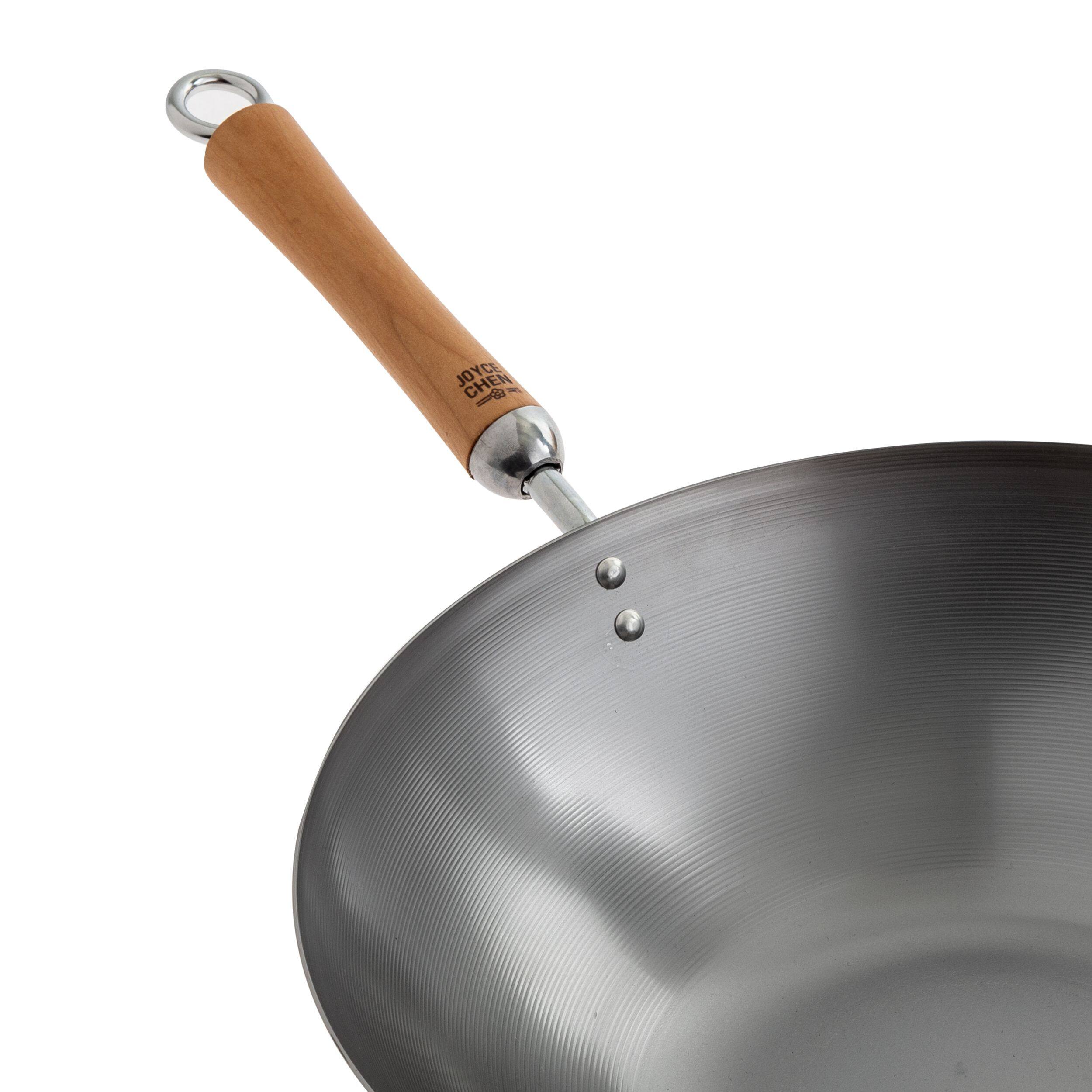 Alt View 2. Escali - Joyce Chen Classic Series 14-Inch Uncoated Carbon Steel Flat Bottom Wok with Birch Handles - Silver.