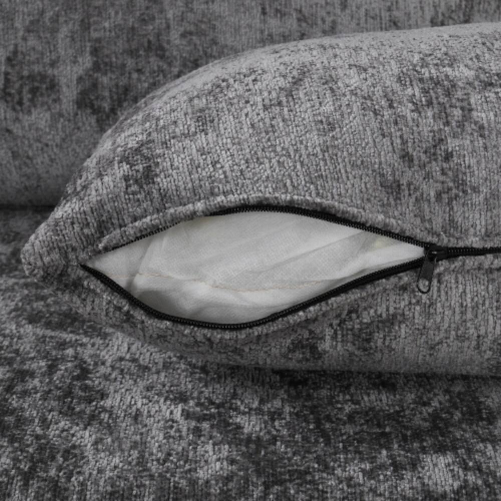 Back. LUCKY ONE - 112.2" Pull-Out Sectional Sofa Bed w/ Storage Ottoman 3 Pillows USB Ports Power Sockets - Grey.