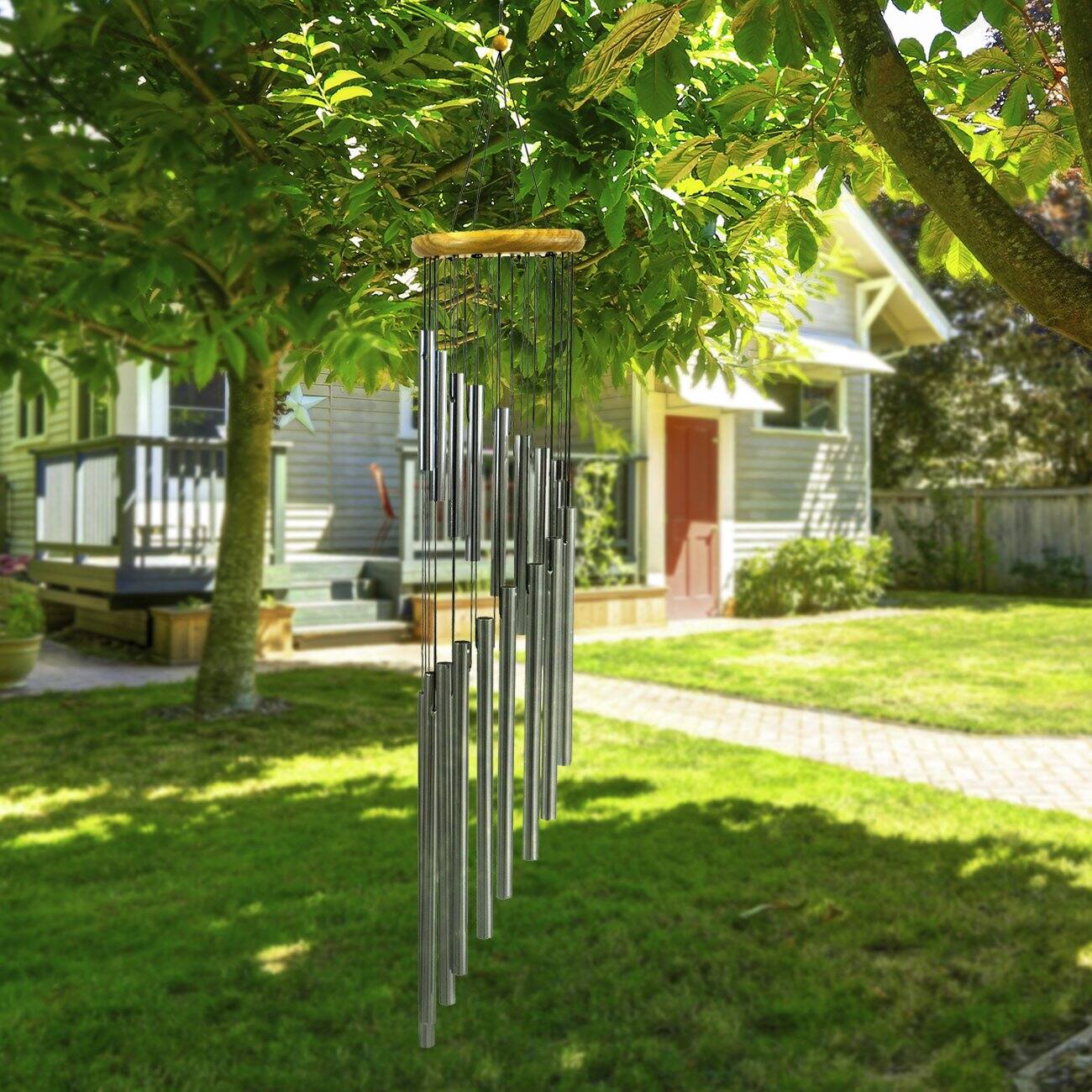 Left. Sorbus - Sorbus Wind Chimes – Tubular Decorative Outdoor Garden Accent with Soothing Musical Bell Sounds for Memorial, Home, Deck - Silver.