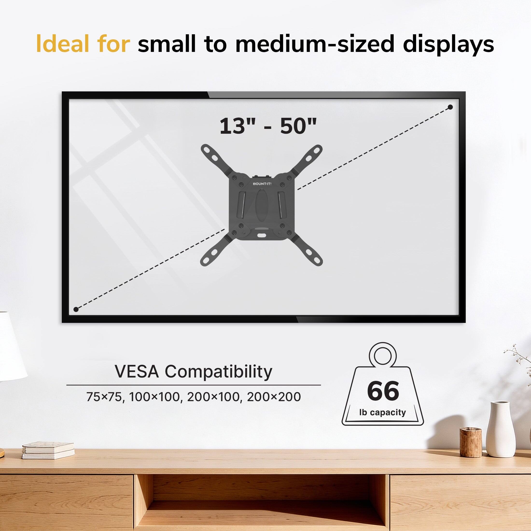 Ideal for small to medium-sized displays 13" - 50" - BUUNTIO VESA Compatibility 75x75, 100x100, 200x100, 200x200 66 lb capacity