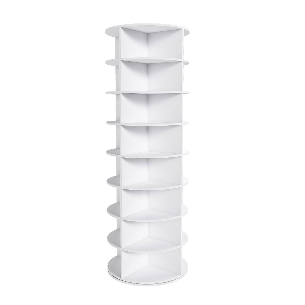 Alt View 1. Loheer - Loheer 8-Tier Rotating Shoe Rack, Freestanding Storage Tower for 32 Pairs, White - White.