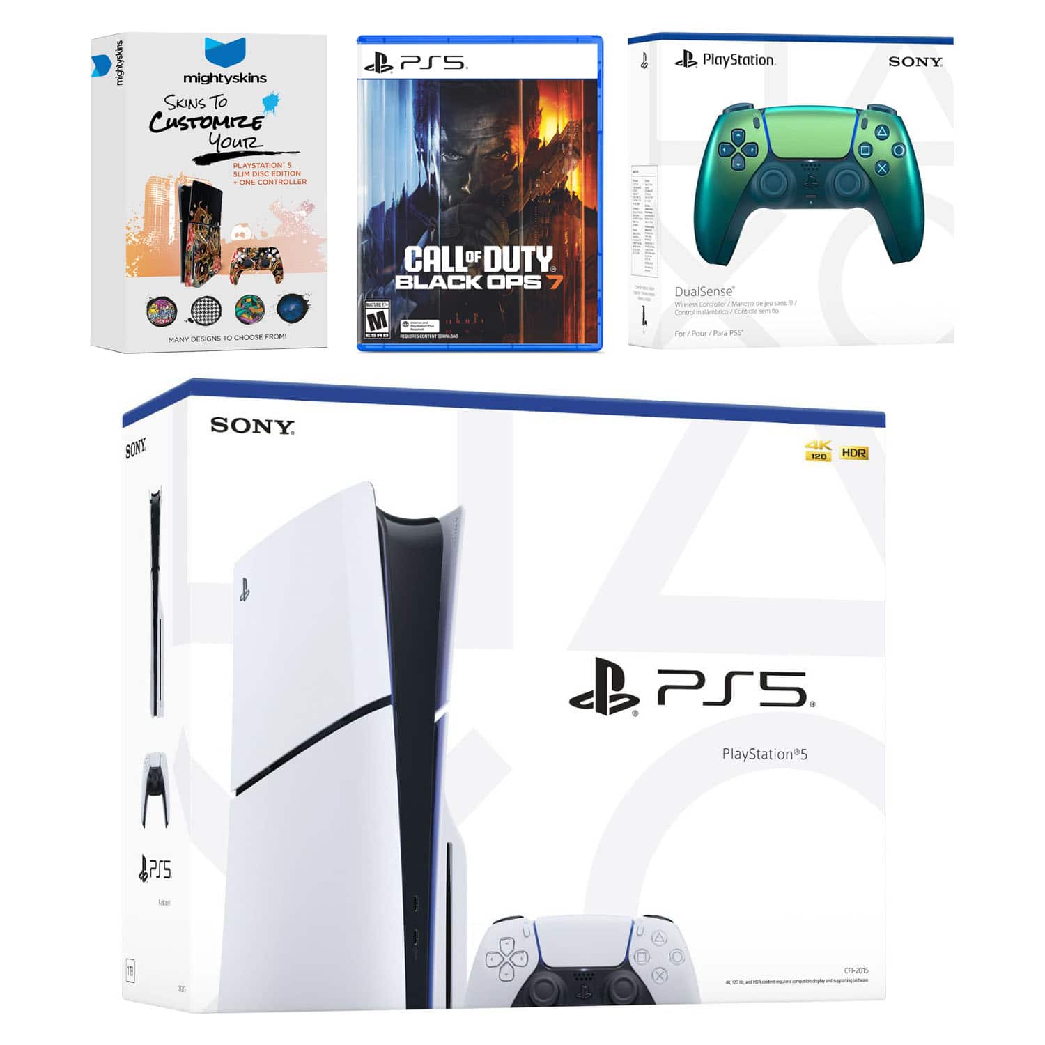 PlayStation 5 Slim Disc Bundle with Call of Duty Black Ops 7 Game, MightySkins Code and Extra Controller - Chroma - PlayStation 5