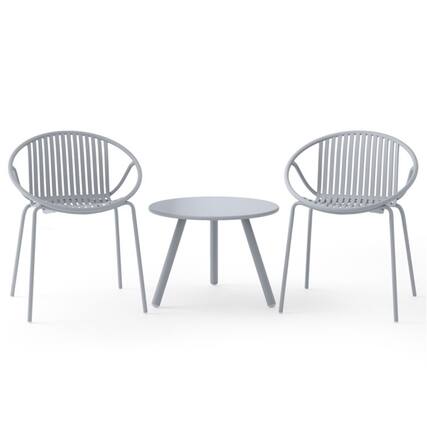 Front. Boyel Living - Gray All Weather PP Patio Conversation Set with Round Coffee table and 2 Chairs 30.5-in L x 25.5-in W x 23-in H - Gray.