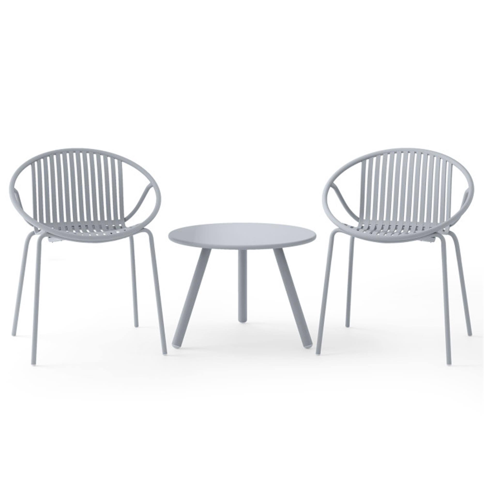 Front. Boyel Living - Gray All Weather PP Patio Conversation Set with Round Coffee table and 2 Chairs 30.5-in L x 25.5-in W x 23-in H - Gray.