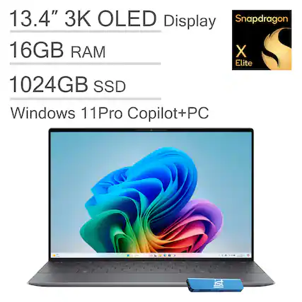 13.4" 3K OLED Display
16GB RAM
1024GB SSD
Windows 11 Pro Copilot+PC
Snapdragon X Elite