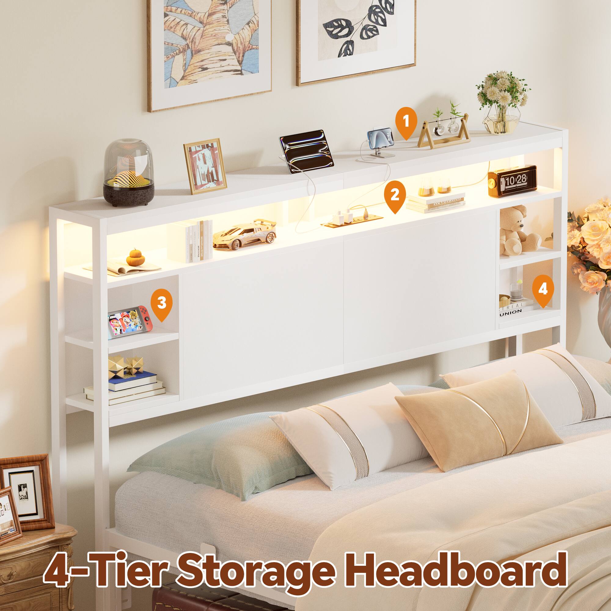 4-Tier Storage Headboard