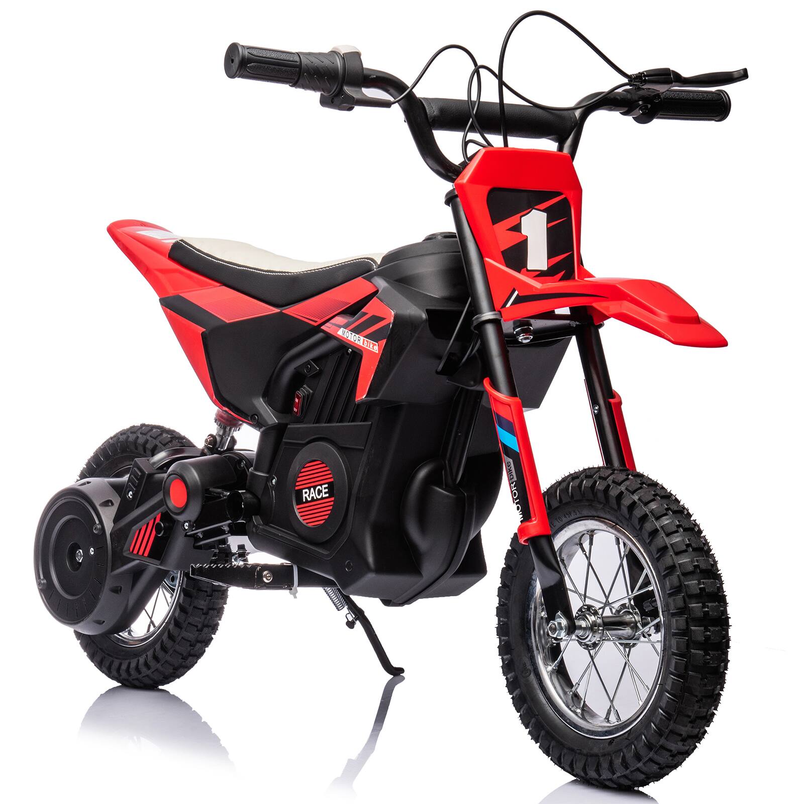 GARVEE - 24V Kids Electric Dirt Bike, 13.6MPH w/250W Motor, Suspension & Pneumatic Tires - Red