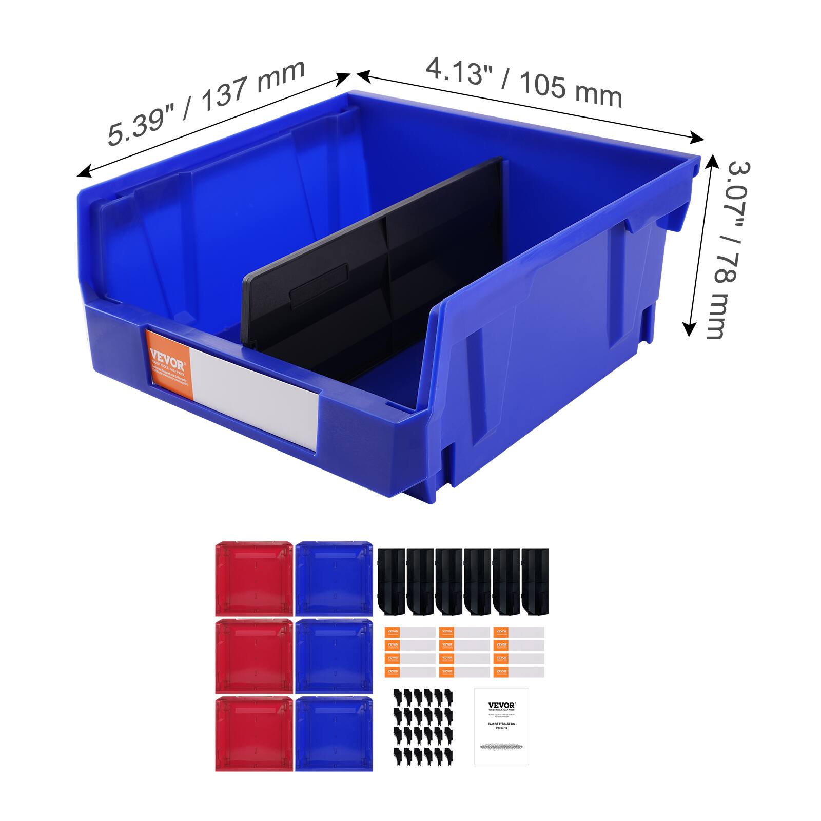 5.39" / 137 mm  
4.13" / 105 mm  
3.07" / 78 mm  

VEVOR