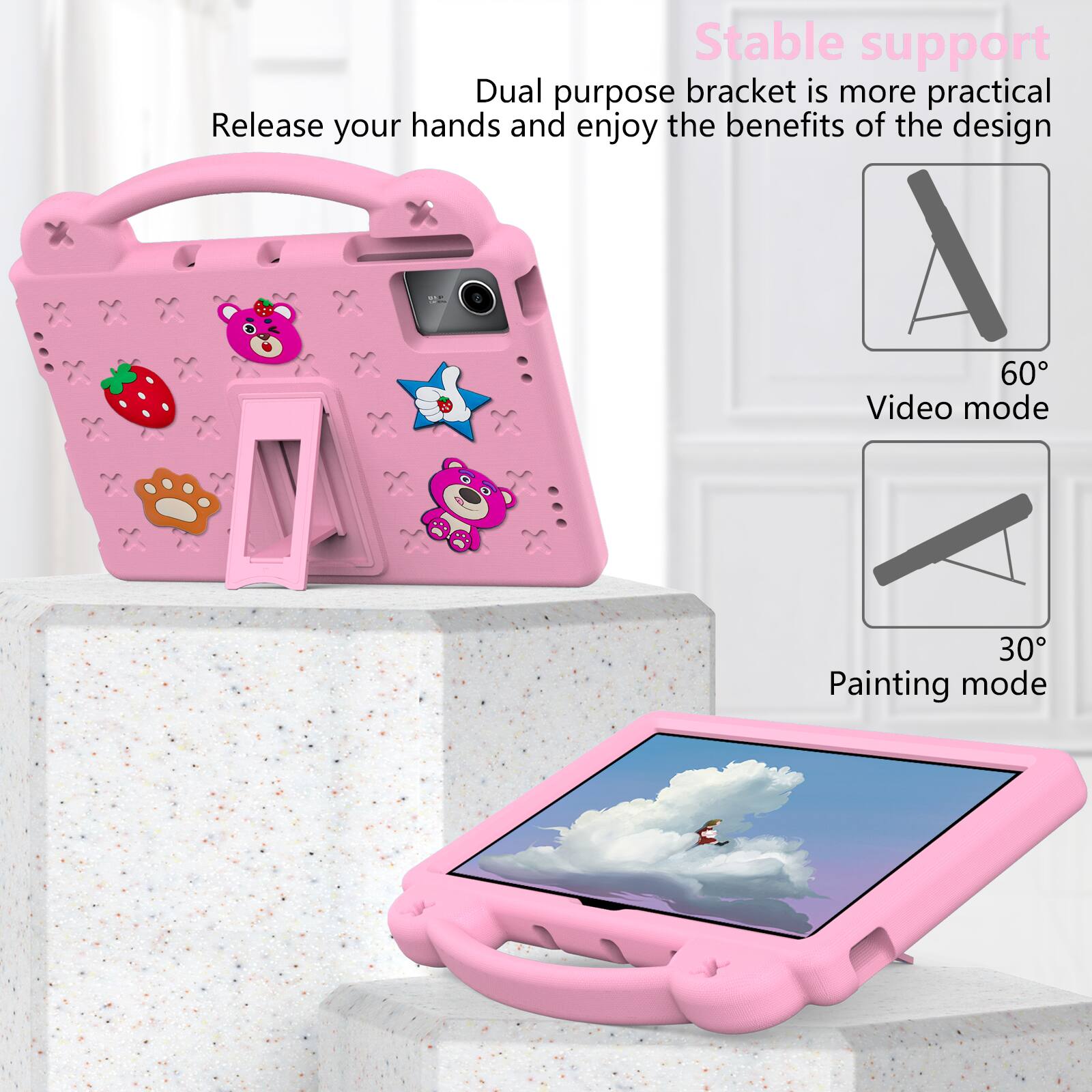 Stable support  
Dual purpose bracket is more practical  
Release your hands and enjoy the benefits of the design  

A 60° Video mode  
30° Painting mode