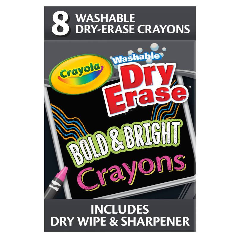 8 Washable Dry-Erase Crayons  
Washable Crayola Dry Erase Bold & Bright Crayons  
Includes Dry Wipe & Sharpener