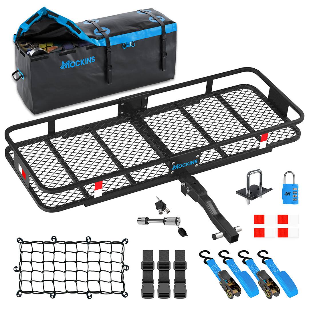 Mockins - 60 in. x 20 in. x 6 in. Trailer Hitch Cargo Carrier Basket w/ 16 Cu Ft. Cargo Bag & Hitch Rack Accessories