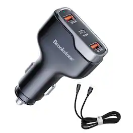 Brookstone - 50W Power Delivery 3-Port Car Charger and 4ft Lightning Cable Charging Kit (Black-Silver) - Black