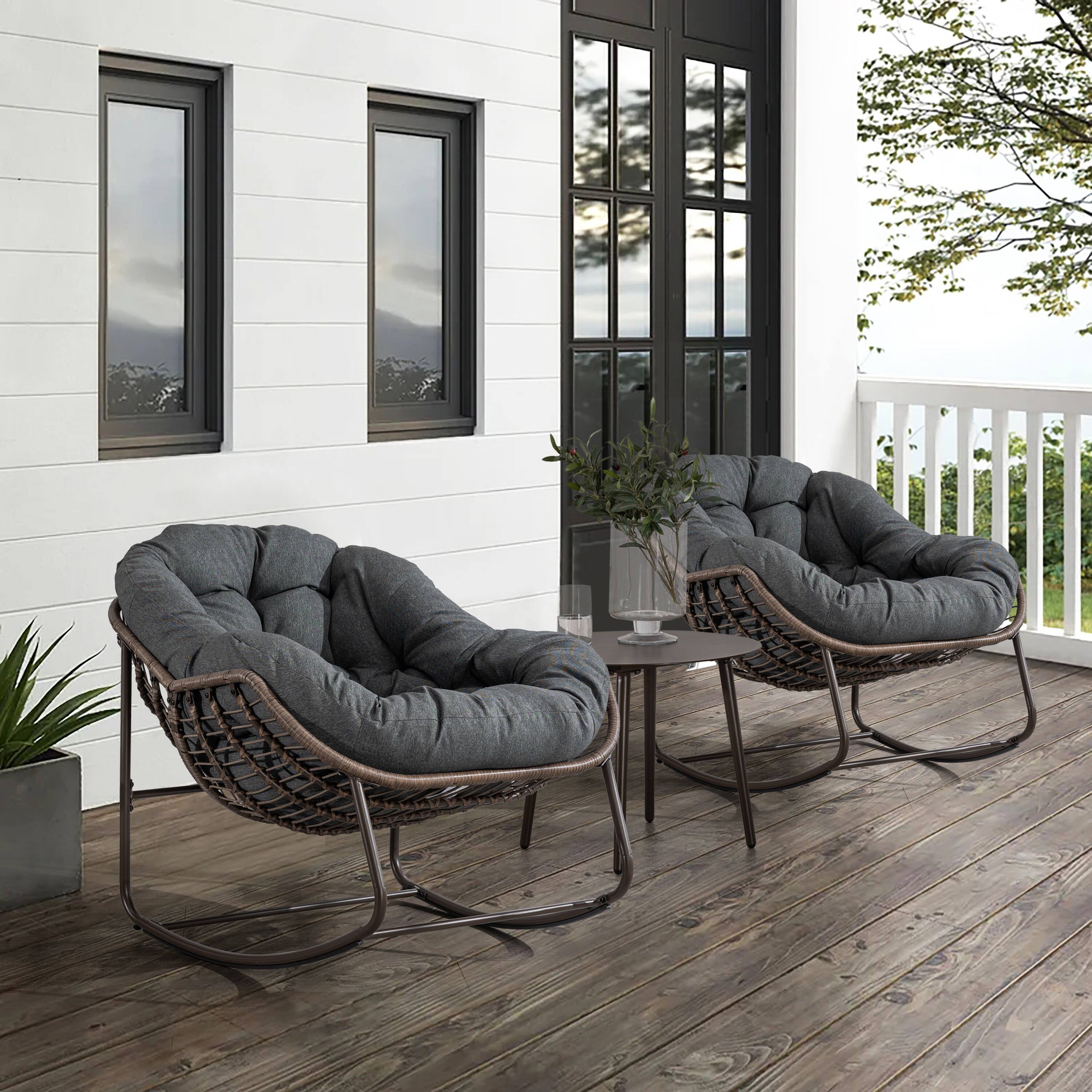 Left. GOODSILO - Outdoor Rattan Rocking Chair Padded Cushion Rocker Recliner for Porch, Living Room, Patio, Garden - Grey.