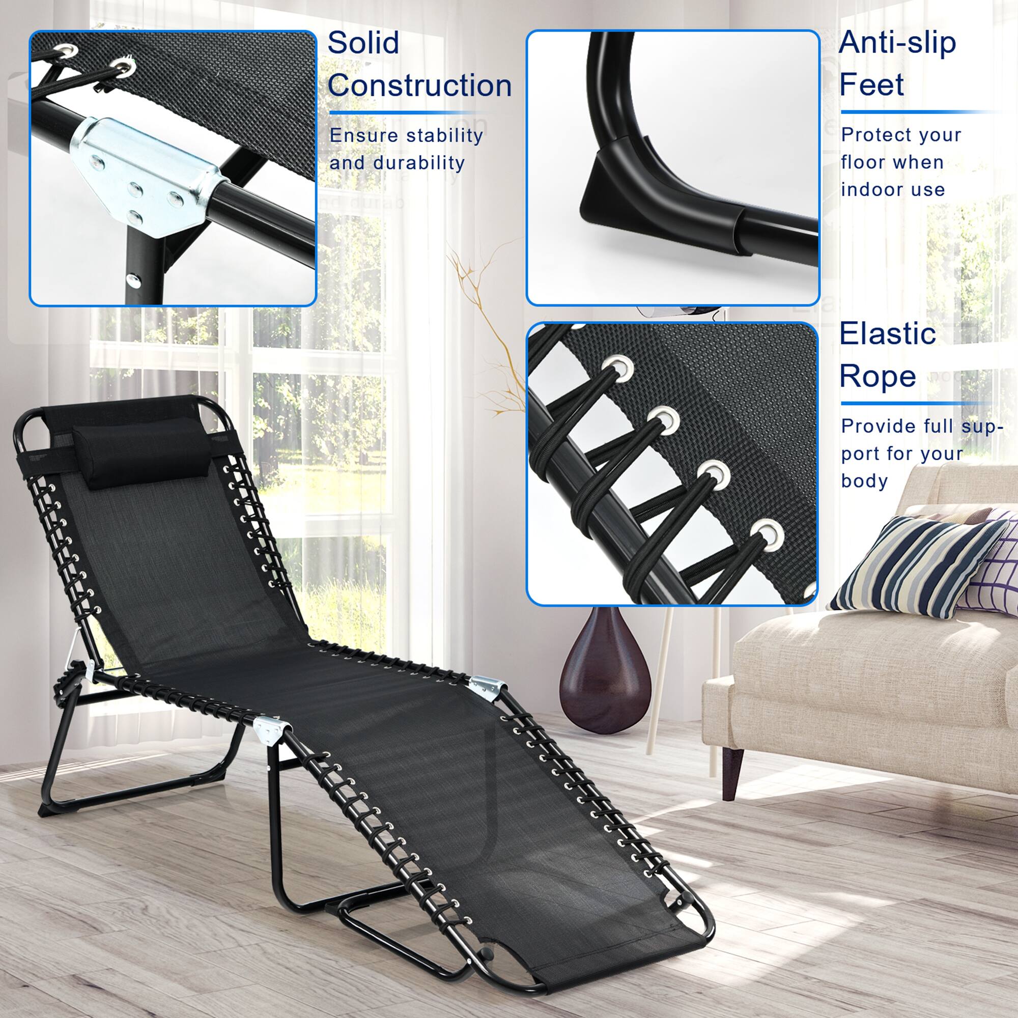 Solid Construction, Anti-slip Feet, Elastic Rope