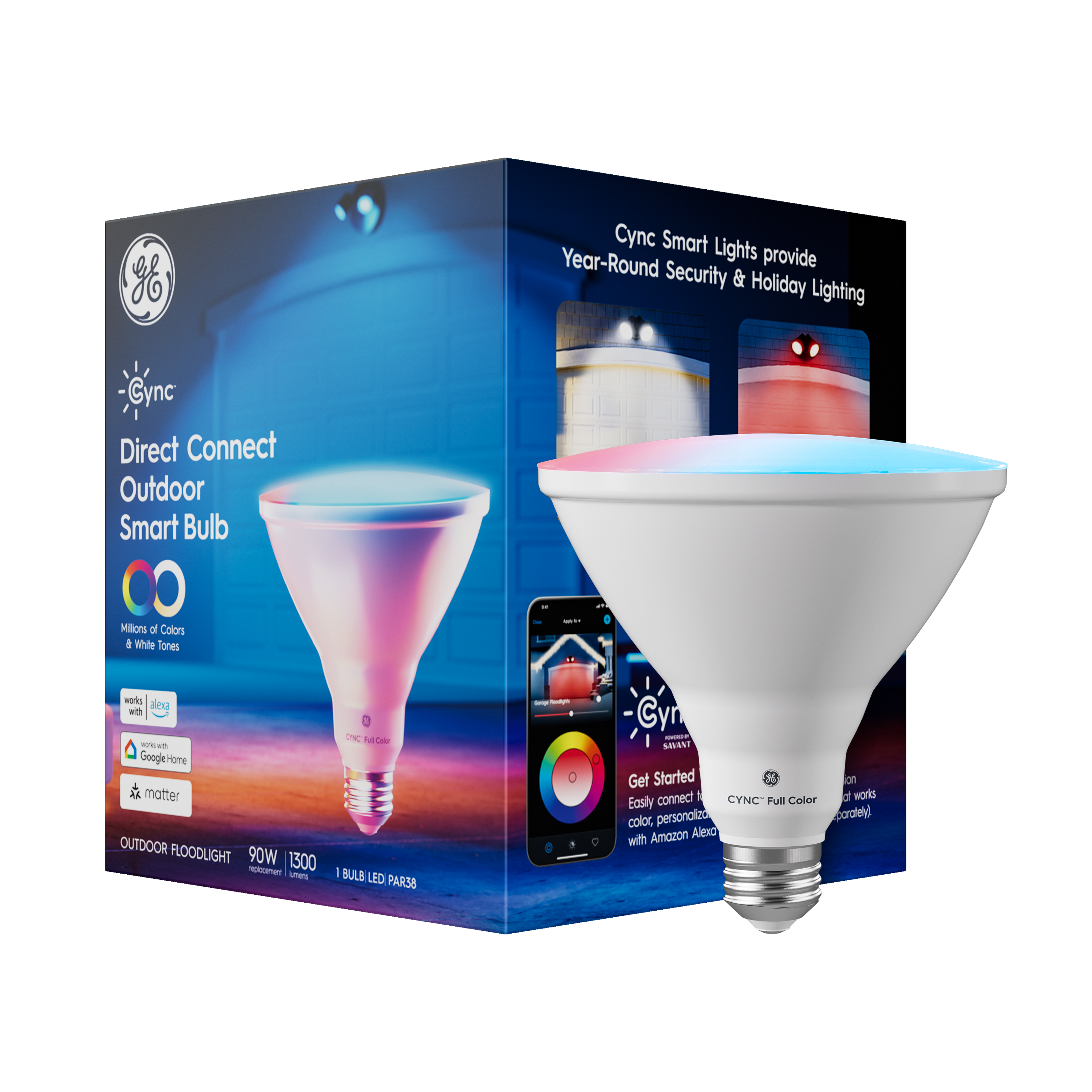 Cync - PAR38 LED Light Bulb, Matter Compatible, Color Changing, 1pk - Full Color - Front_Zoom