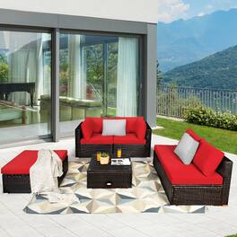 Gymax - 6PCS Rattan Patio Sectional Sofa Set Outdoor Furniture Set w/ Cushions - Red