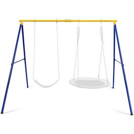 Costway - 660 LBS Heavy-Duty Metal Swing Frame Extra Large Swing Stand for Kids and Adults - Blue,Yellow