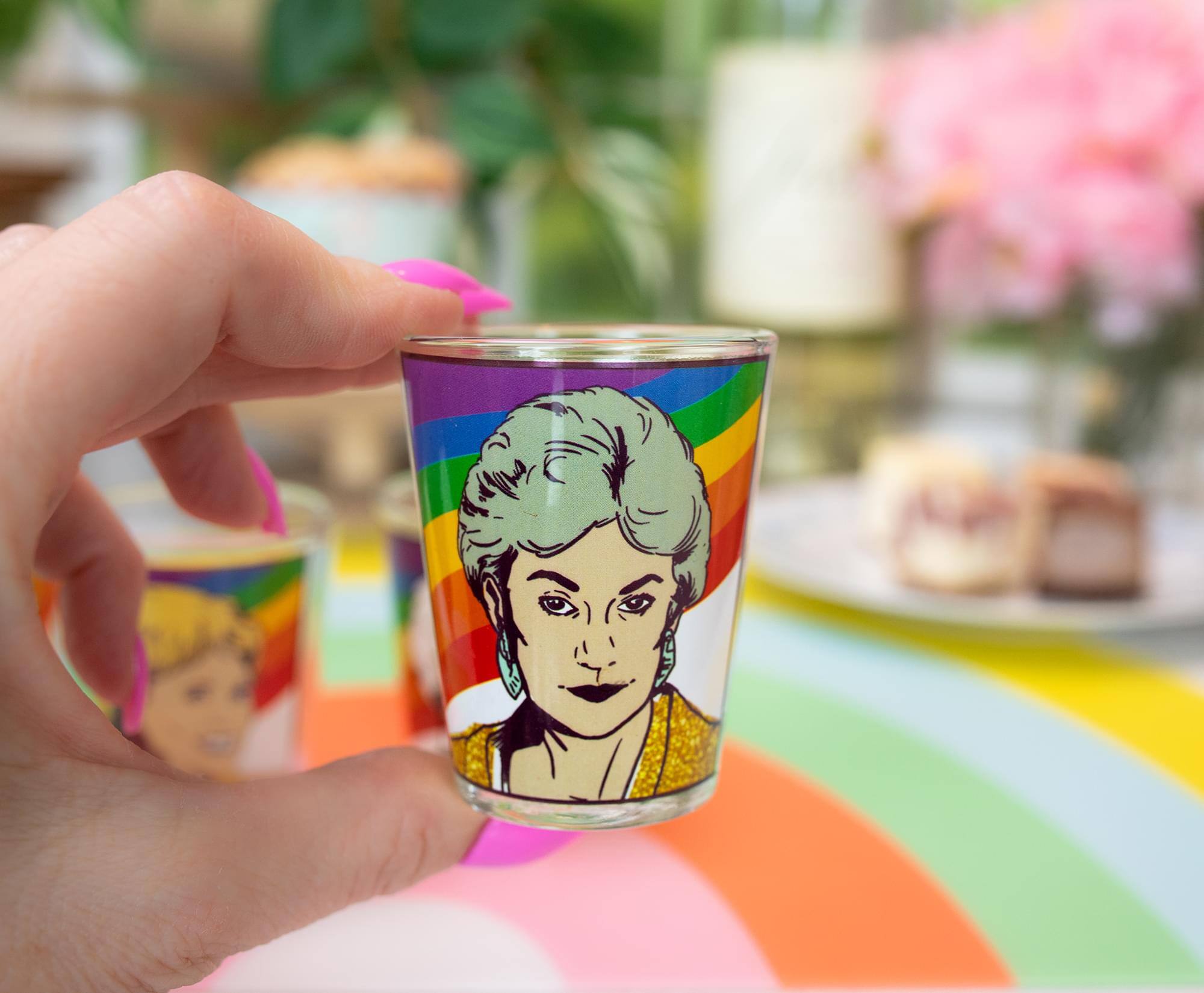 Alt View 3. Silver Buffalo - The Golden Girls Rainbow 1.5-Ounce Mini Glasses | Set of 4 - Gold.