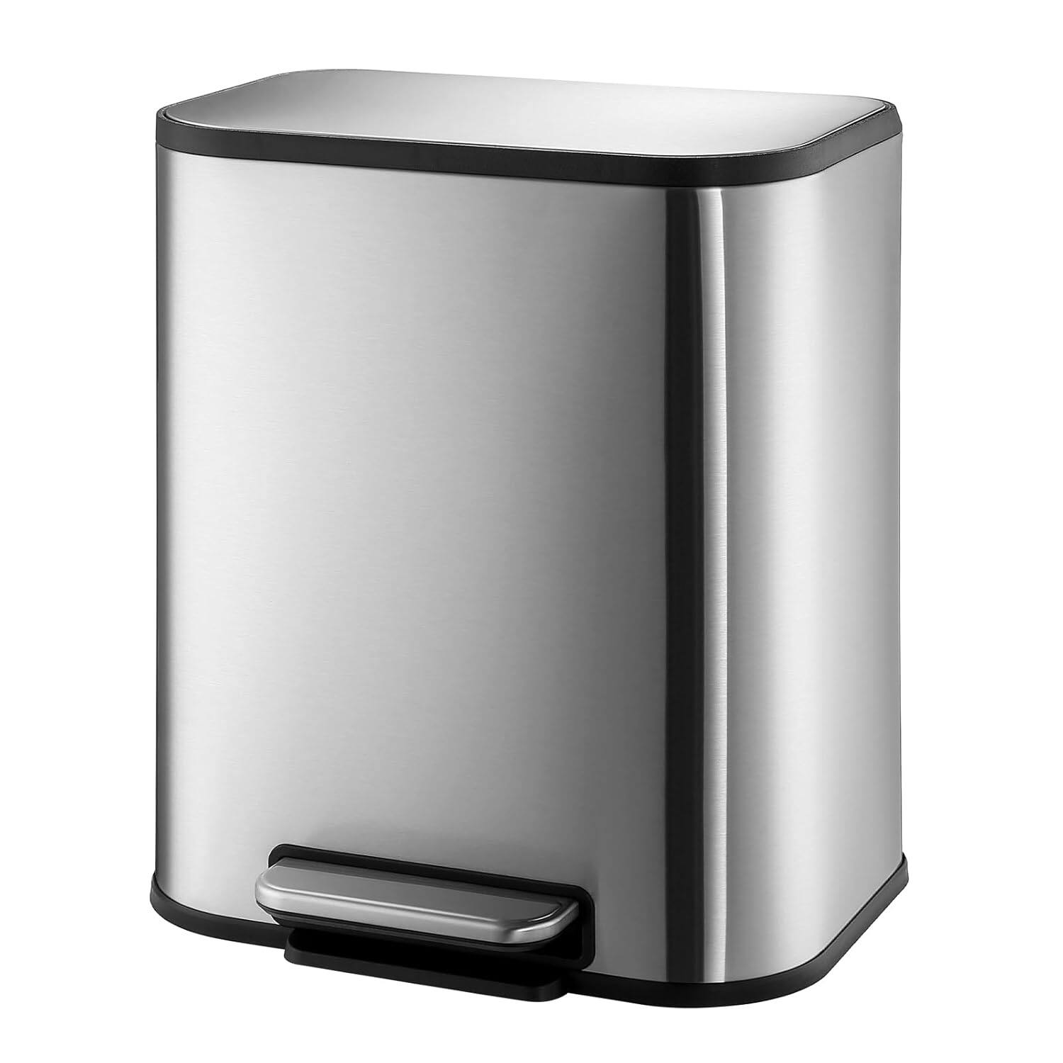 Front. Homhougo - 5.3 Gallon Kitchen Trash Can with Lid, Stainless Steel Garbage Can with Foot Pedal & Removable Inner Bucket - Silver.