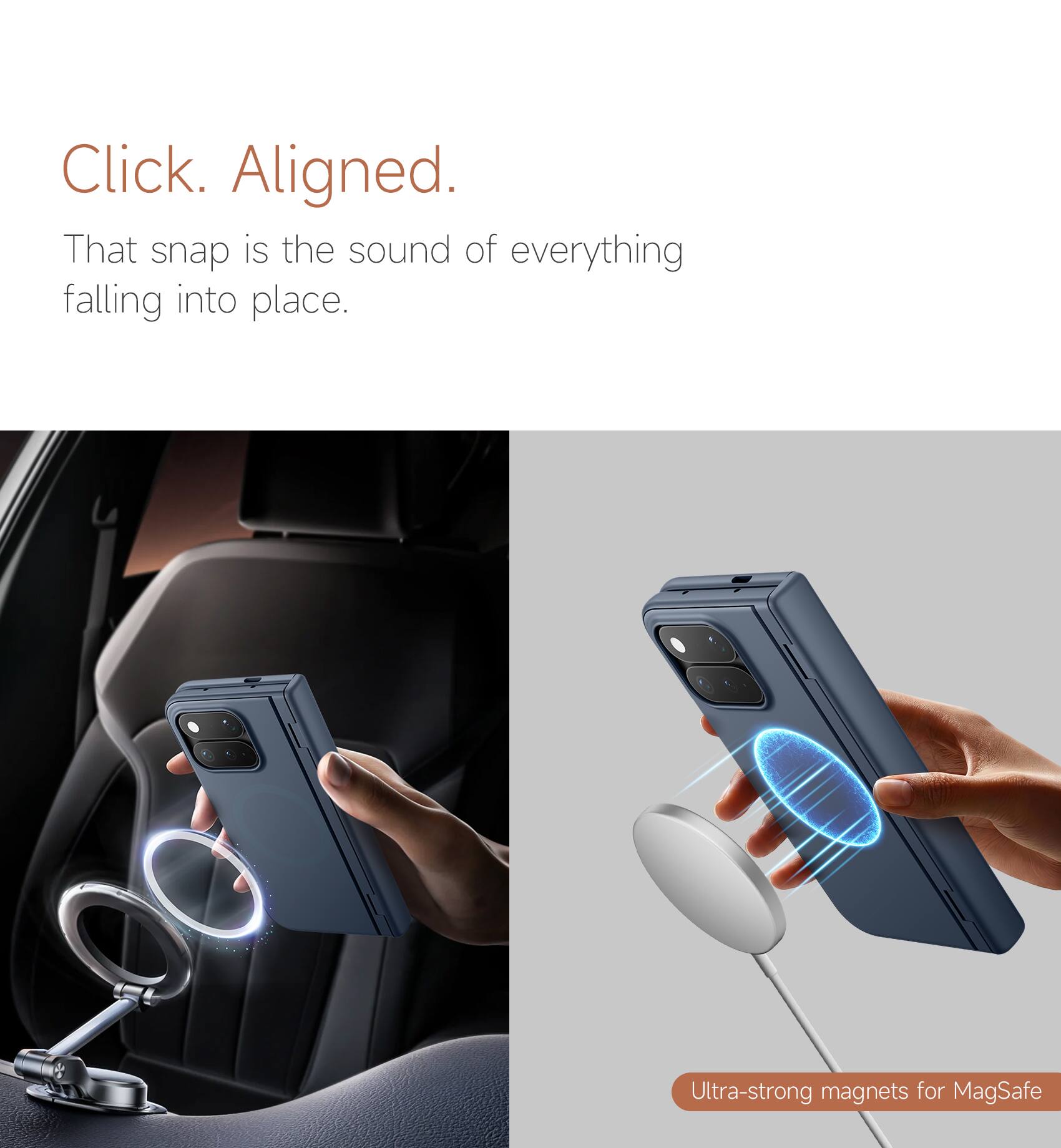 Click. Aligned.  
That snap is the sound of everything falling into place.  

Ultra-strong magnets for MagSafe