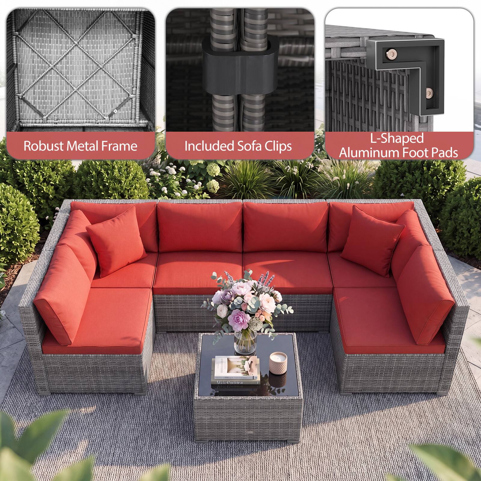 Robust Metal Frame  
Included Sofa Clips  
L-Shaped Aluminum Foot Pads