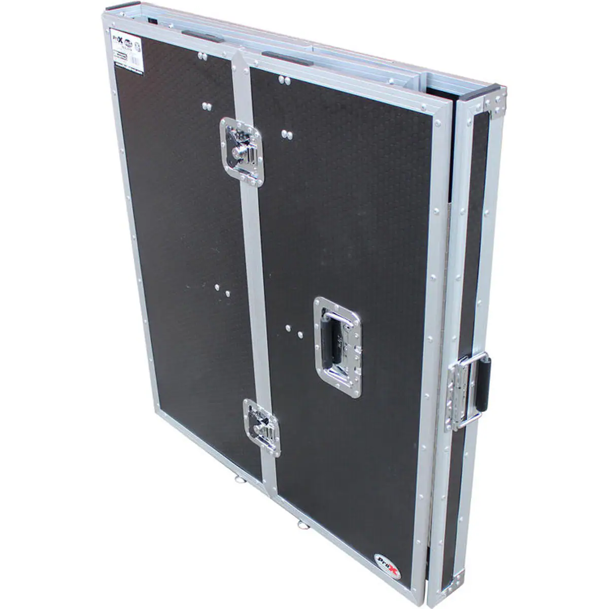 Alt View 2. ProX - ProX XS-DJSTN Transformer Series Fold-Away DJ Performance Desk Facade with Wheels, Silver on Black.
