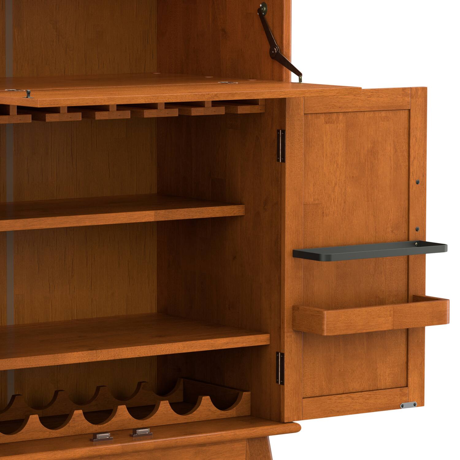 Alt View 7. Simpli Home - Draper SOLID HARDWOOD Mid Century Modern 32 inch Wide Bar Cabinet in Teak Brown - Teak Brown.