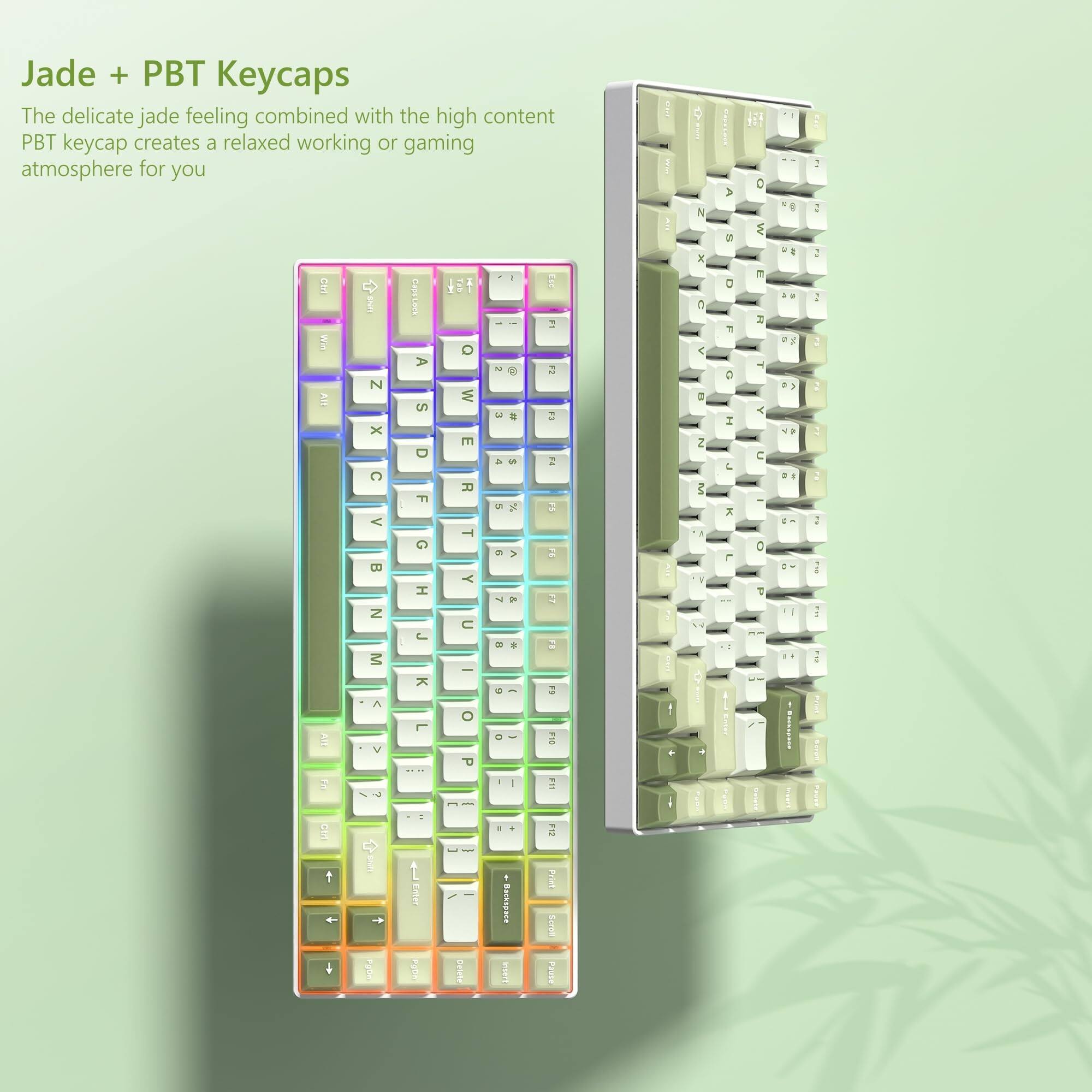 Jade + PBT Keycaps

The delicate jade feeling combined with the high content PBT keycap creates a relaxed working or gaming atmosphere for you