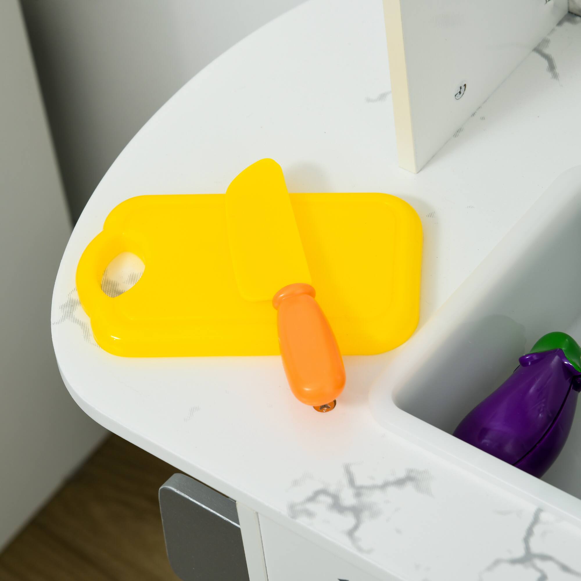 Alt View 5. Qaba - Play Kitchen Set for Kids, Kids Kitchen Playset with Lights Sounds, Apron and Chef Hat, Ice Maker, Microwave, Towel Rack.