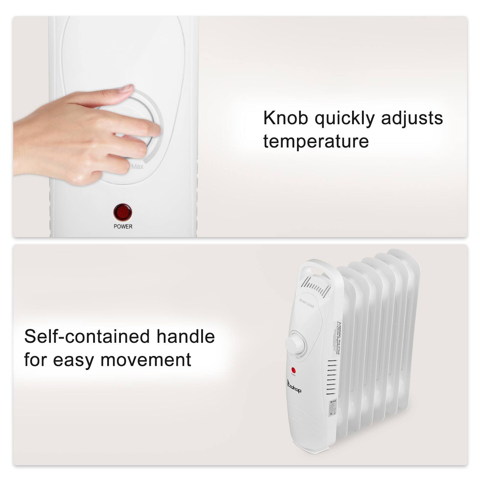 Knob quickly adjusts temperature

Self-contained handle for easy movement