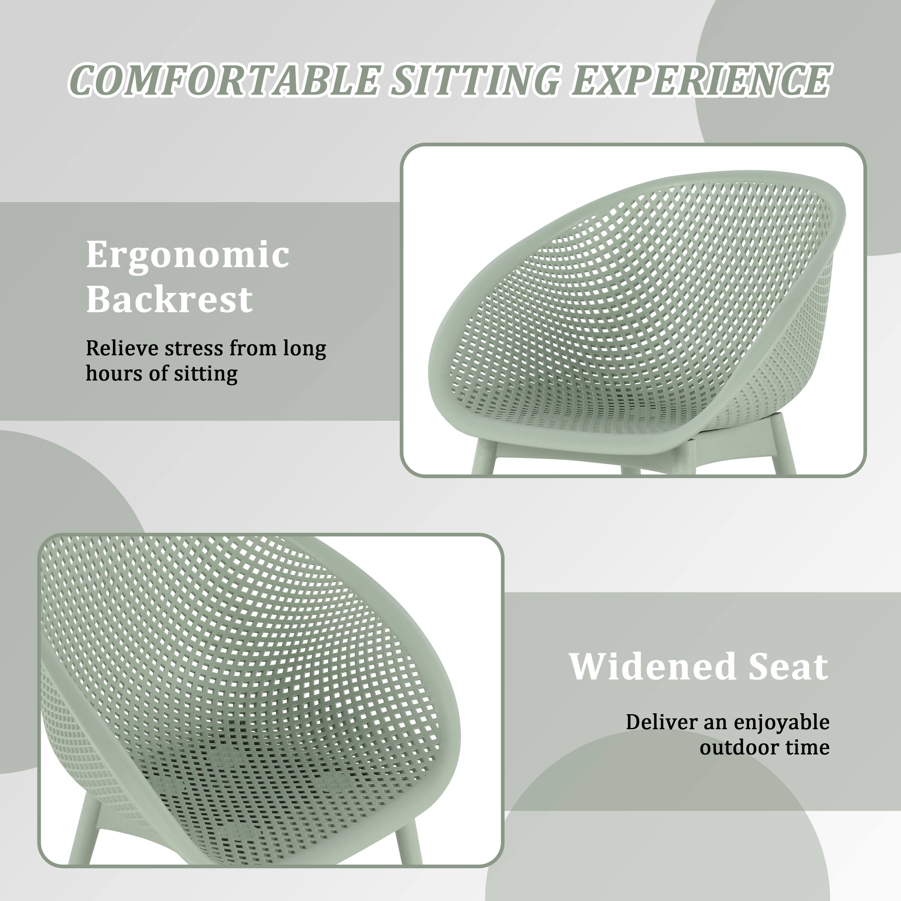 COMFORTABLE SITTING EXPERIENCE

Ergonomic Backrest  
Relieve stress from long hours of sitting

Widened Seat  
Deliver an enjoyable outdoor time