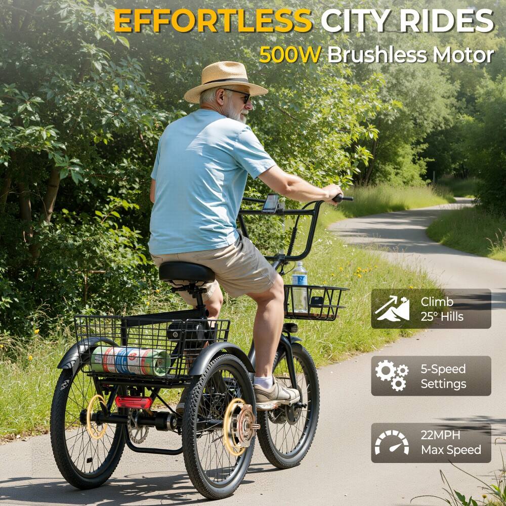 EFFORTLESS CITY RIDES  
500W Brushless Motor  
Climb 25° Hills  
5-Speed Settings  
22MPH Max Speed