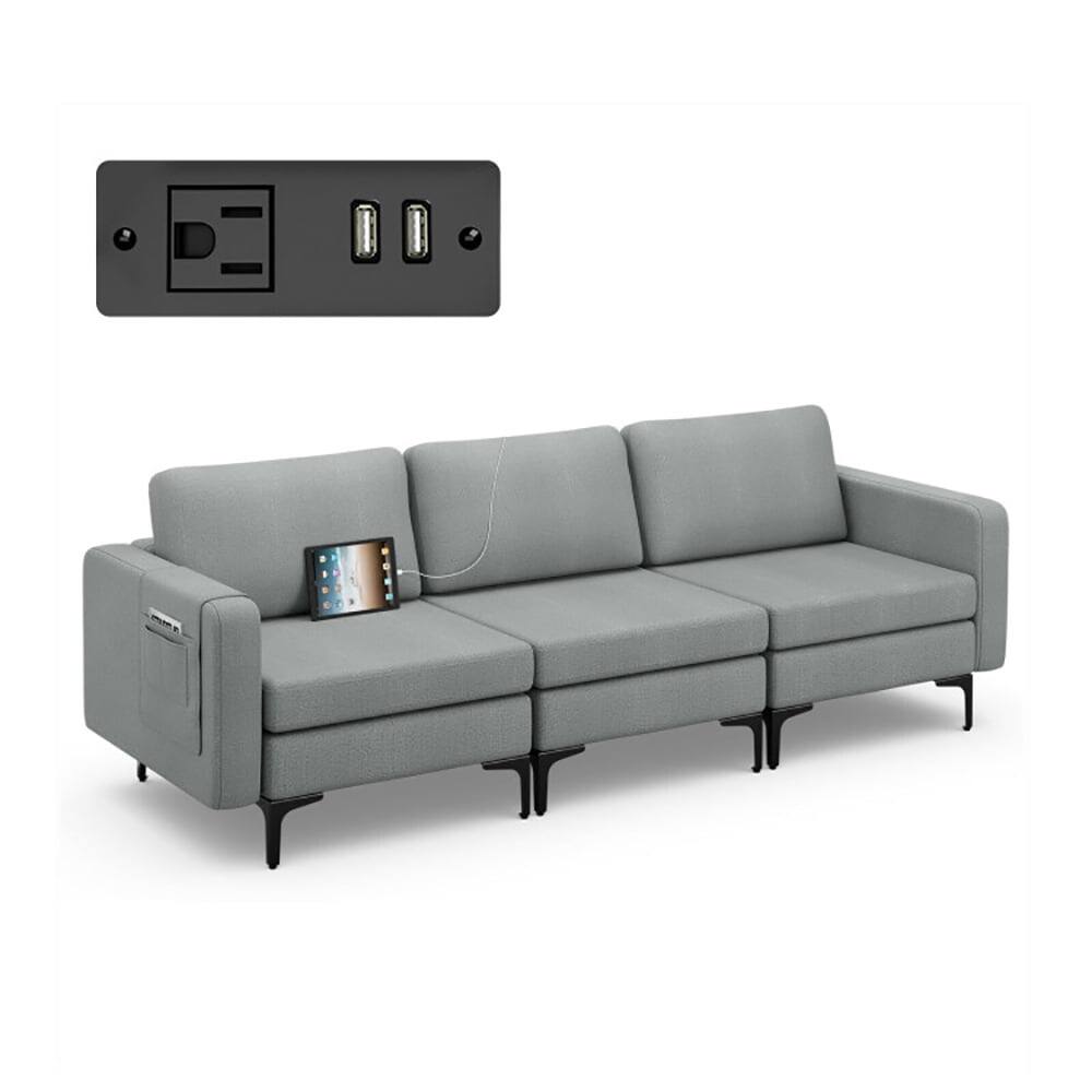 Back. Pefilos - Convertible Leather Sofa Couch with Magazine Pockets 3-Seat with 2 USB Port-Dark Gray, Sectional Sofa Couch Living - Gray.
