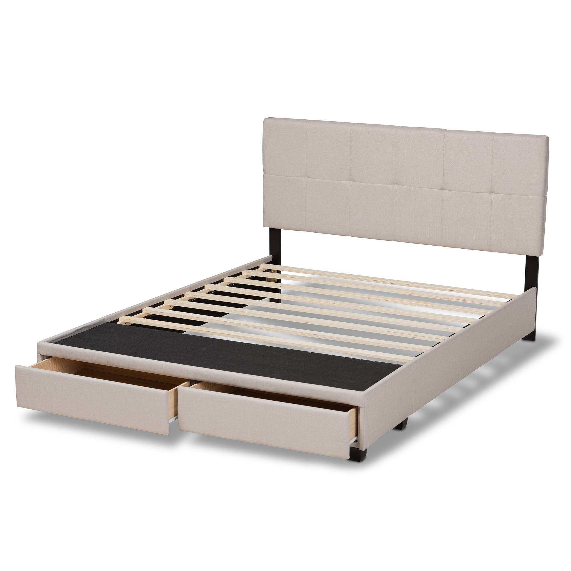 Alt View 1. Baxton Studio - Netti Fabric Upholstered 2-Drawer Queen Size Platform Storage Bed - Beige/Black.
