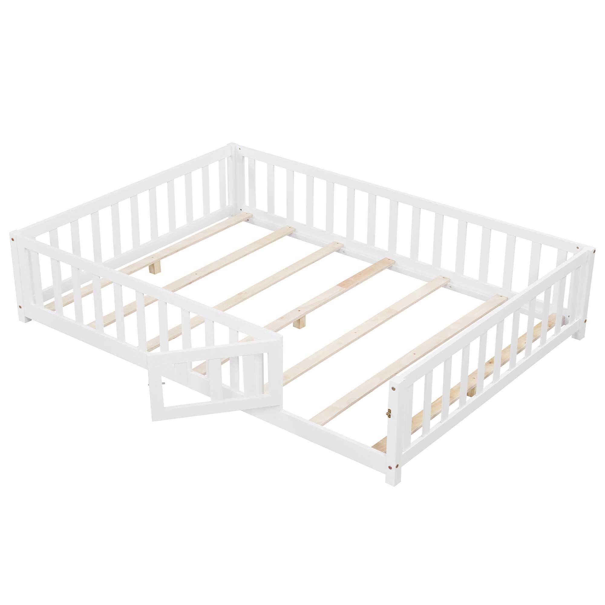 Alt View 9. Gymax - Gymax Full Size Floor Bed Montessori Bed Frame w/ Full-length Guardrails & Safety Door White - White.
