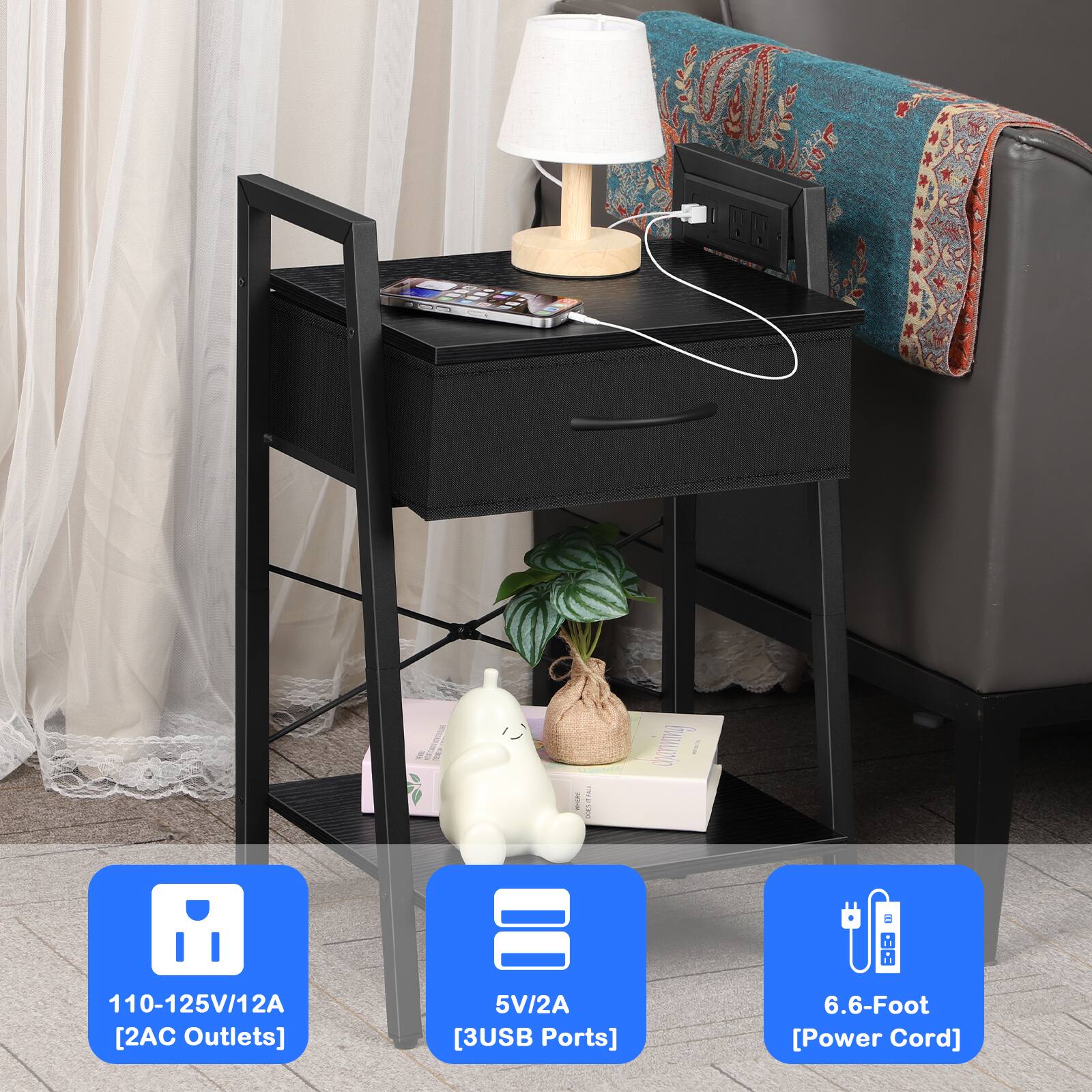 A 1/ I i Ircunto 7 110-125V/12A [2AC Outlets] 5V/2A [3USB Ports] 6.6-Foot [Power Cord]