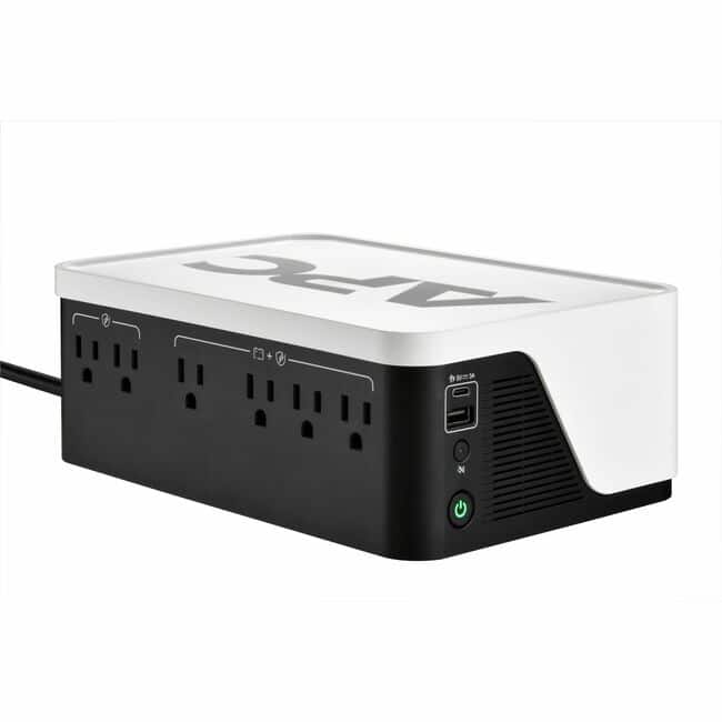 APC - Back-UPS, 500VA/300W, Floor/Wall Mount, 120V, 6x NEMA 5-15R outlets, USB Type A + C Ports, Battery is not user - Black,White