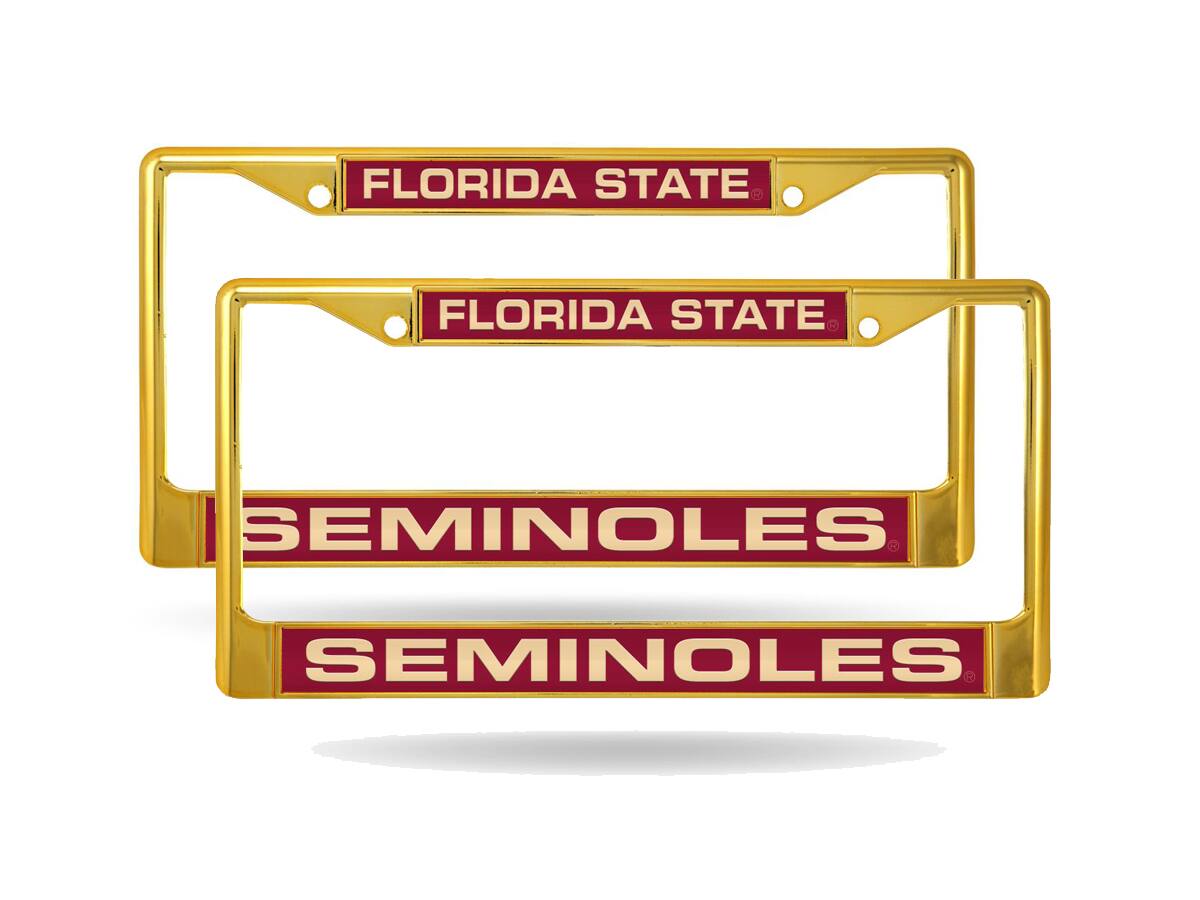 Florida State Seminoles (Set of 2) Gold Painted Metal Laser Cut License Plate Frames