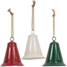 BreeBe - Painted Metal Christmas Bell Ornament Large 3 Asstd - Red, Green, White