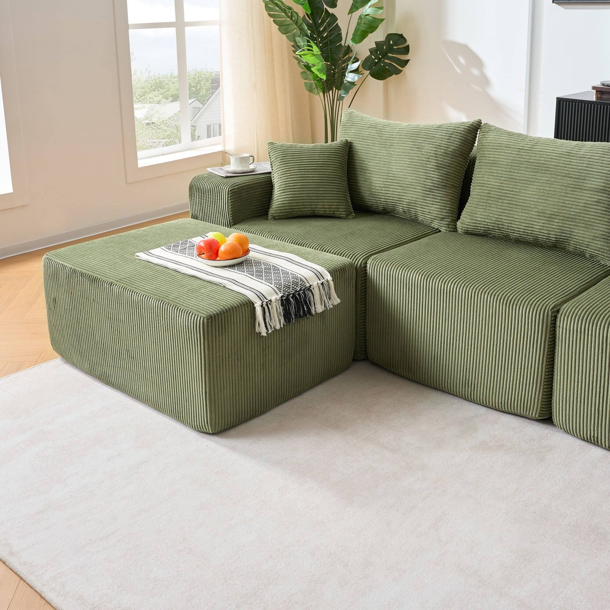 Alt View 5. Boyel Living - Compressed Modular Green Corduroy Sofa No Assembly Required 6-Seat - Green.