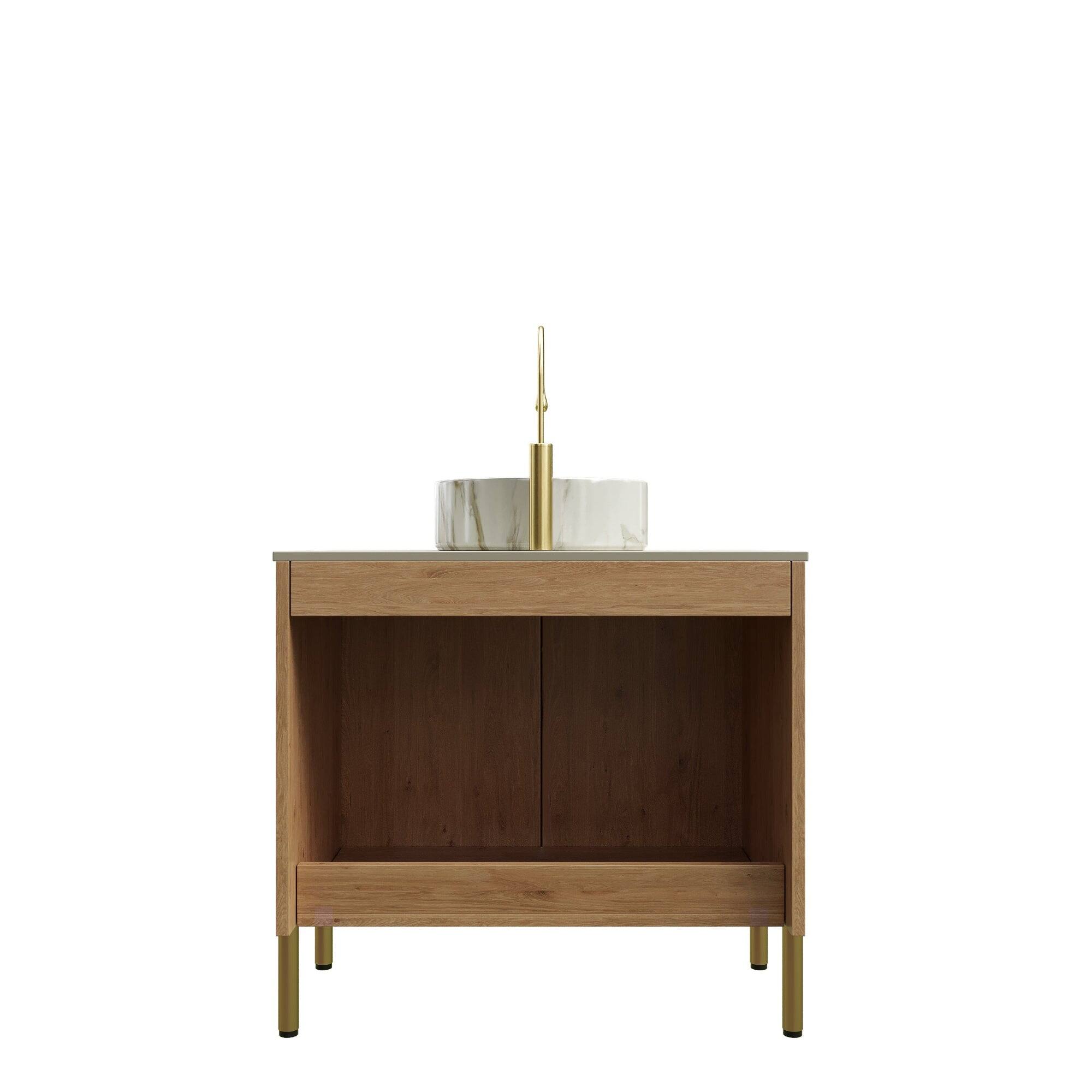 Alt View 3. Boyel Living - 30 Bathroom Vanity with 2 Doors White Basin Stone Pattern Roma Travertine Sintered Stone Top Woodgrain - Natural Wood,White.