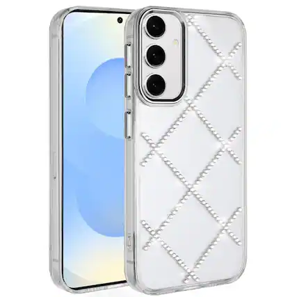 Front. Kitcheniva - Gem Bling Diamond Pattern Cover Plus Tempered Glass For Samsung S25 Plus/S24 Plus Silver - Silver.
