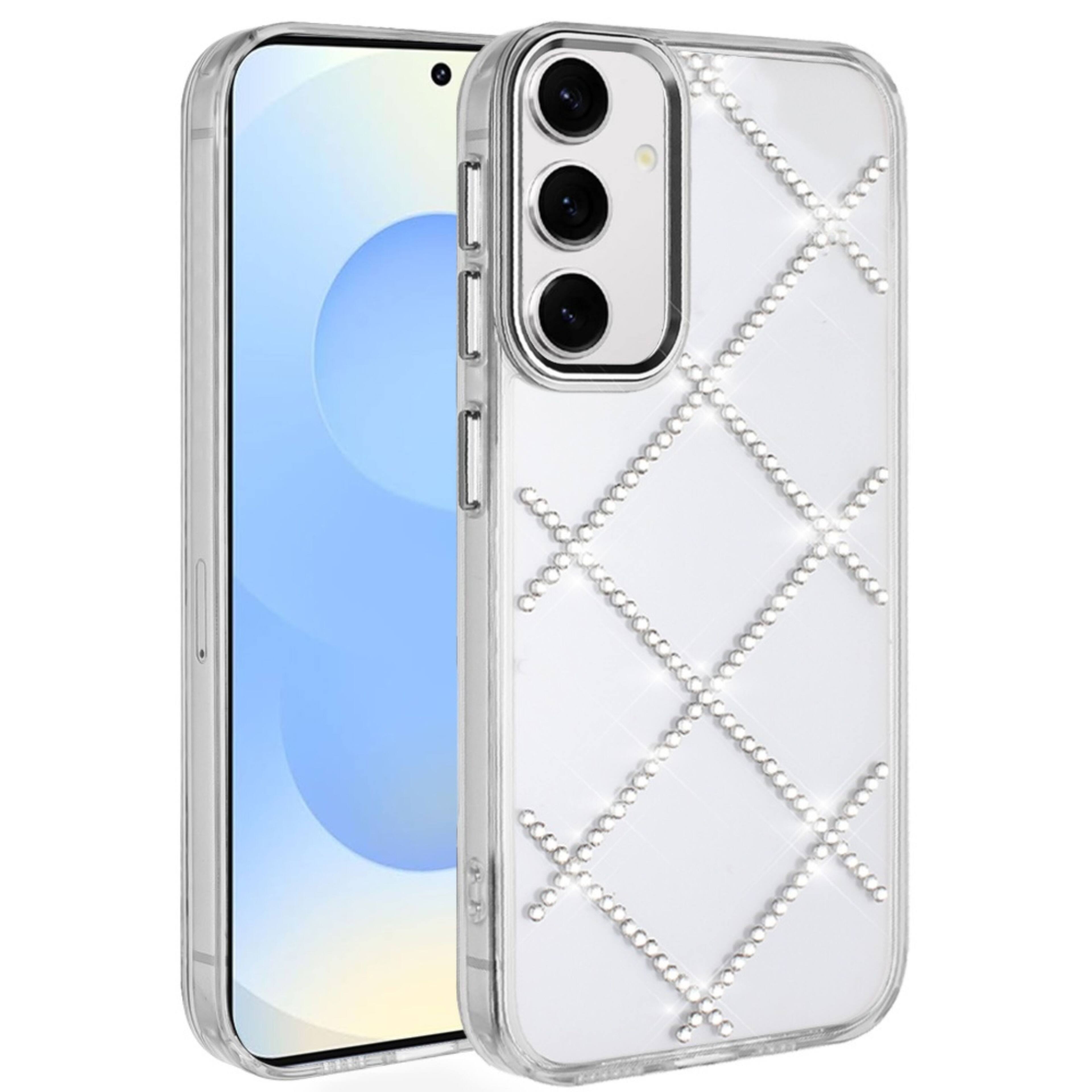 Front. Kitcheniva - Gem Bling Diamond Pattern Cover Plus Tempered Glass For Samsung S25 Plus/S24 Plus Silver - Silver.