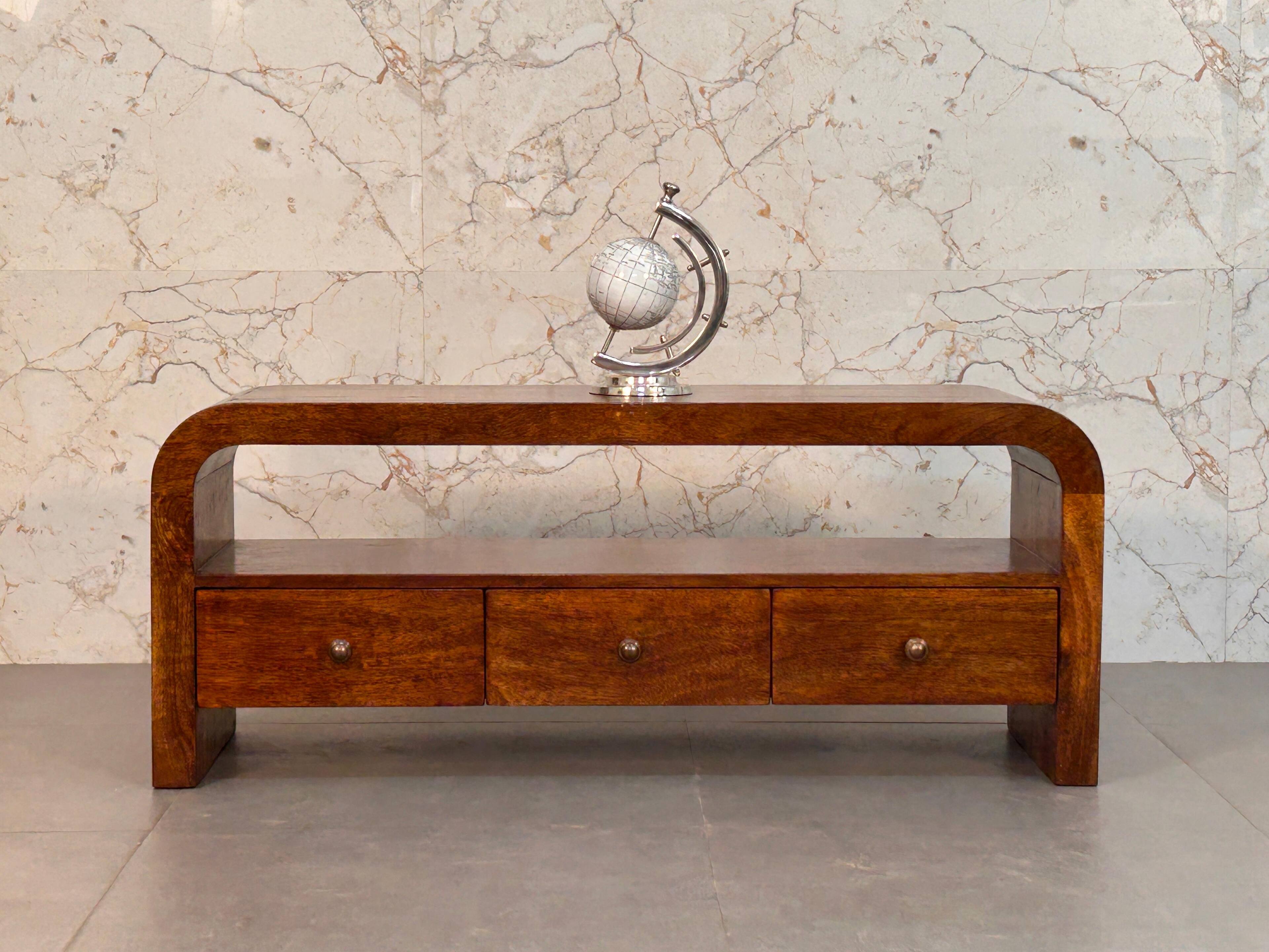 Angle. Artisan Furniture - Artisan Furniture Solid Wood Darcy 3 drawer Open Shelf Chestnut Media unit, 1 Open Slot, Dark Brown - Brown.